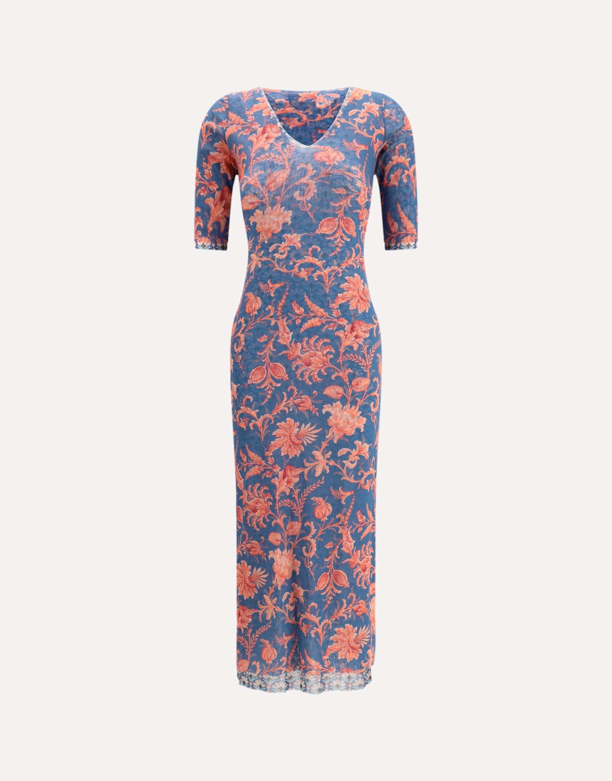 Etro Stretch Tulle Midi Dress With Floral Motif