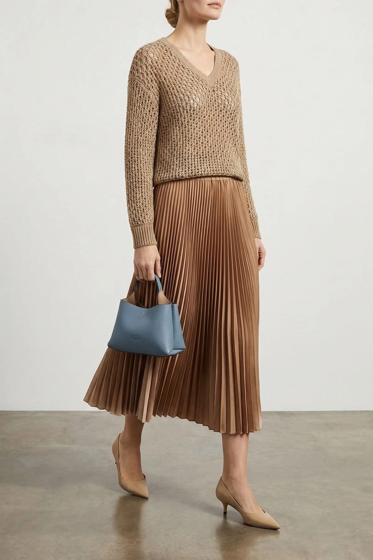 Fabiana Filippi Beige Two-Tone Pleated Midi Skirt - alternate view