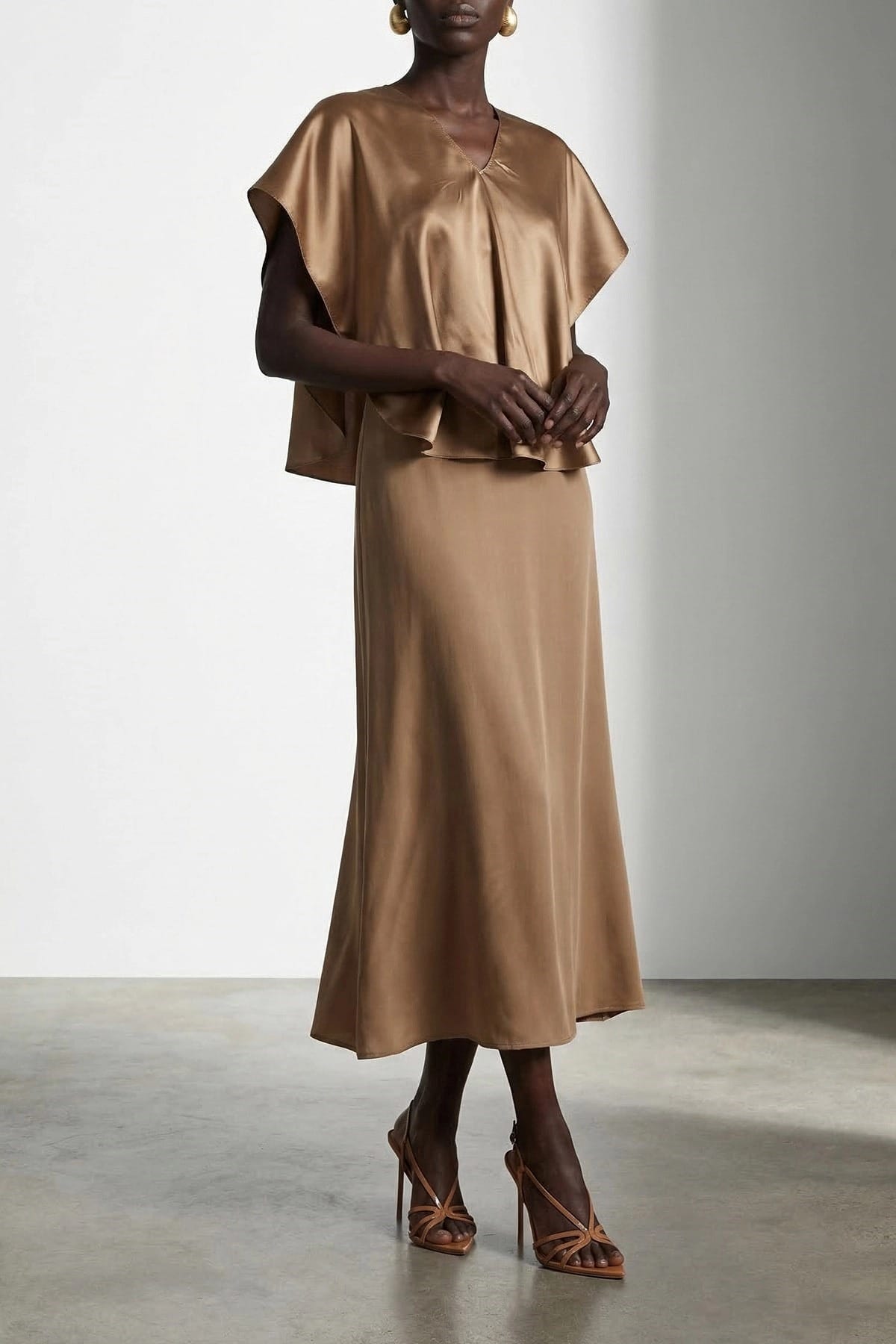 Fabiana Filippi Satin Midi Dress With Cape - alternate view