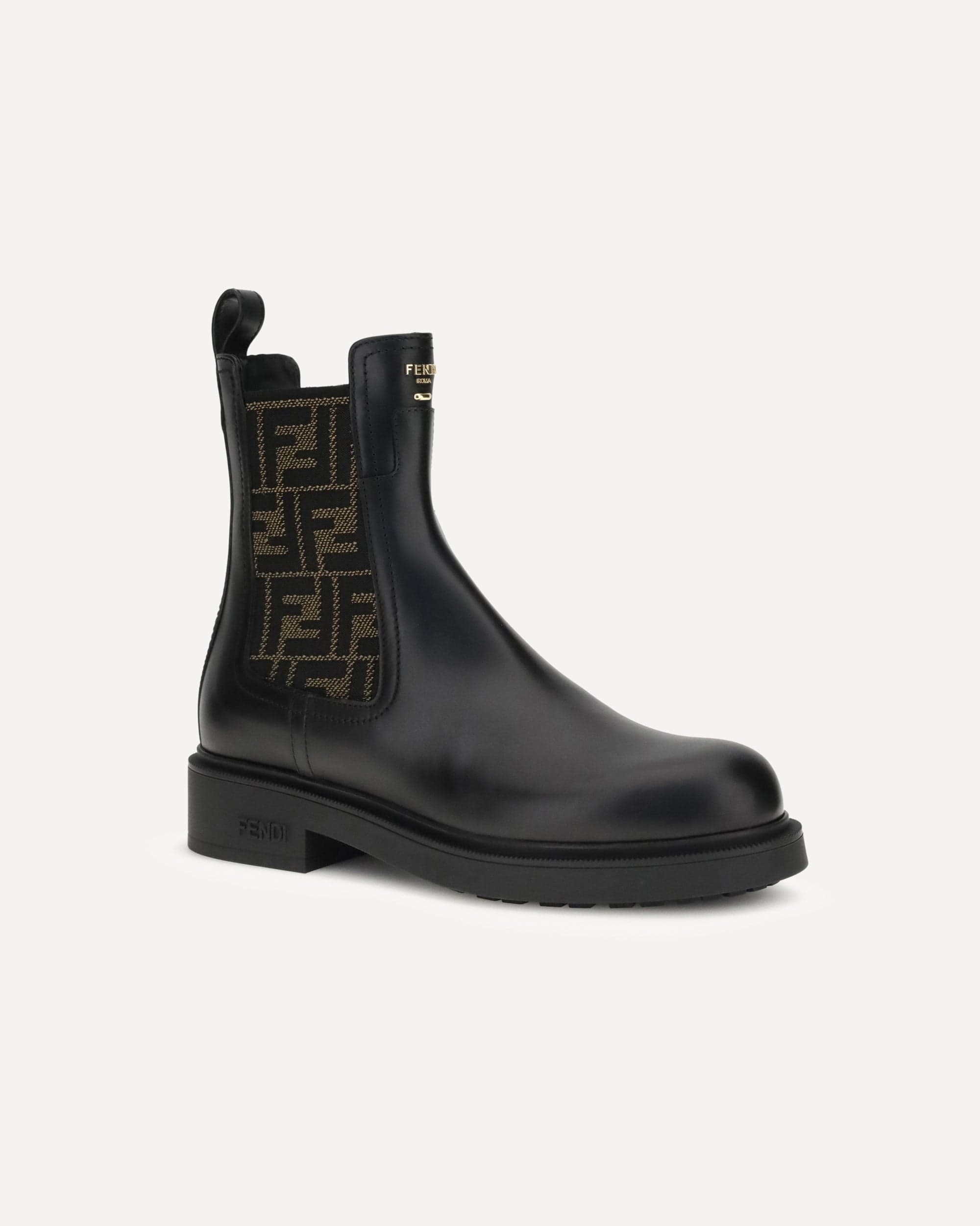 Fendi Ankle Boots With Ff Leather And Fabric Detailing