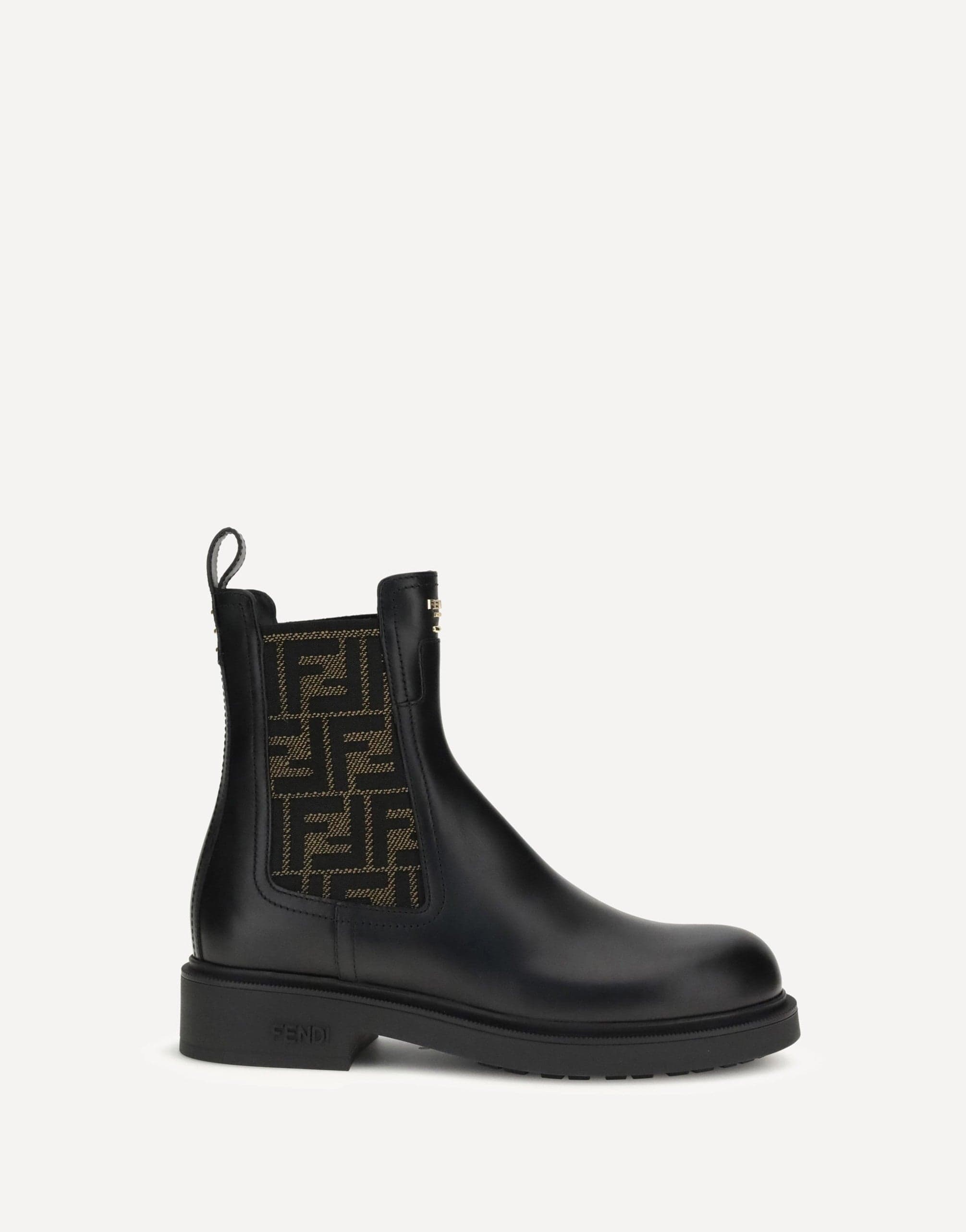 Fendi Ankle Boots With Ff Leather And Fabric Detailing