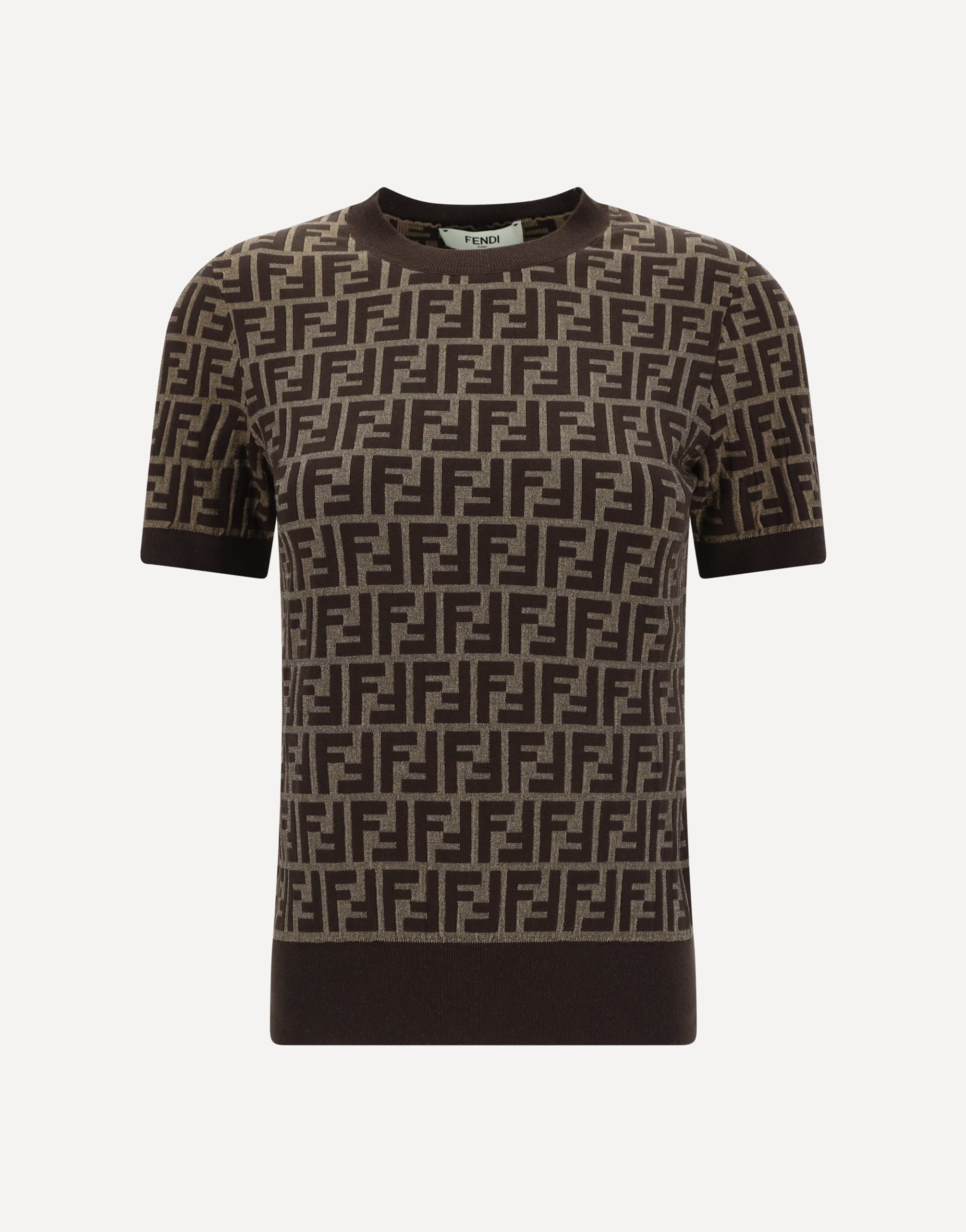 Fendi Ff Pattern Ribbed Crew Neck Top