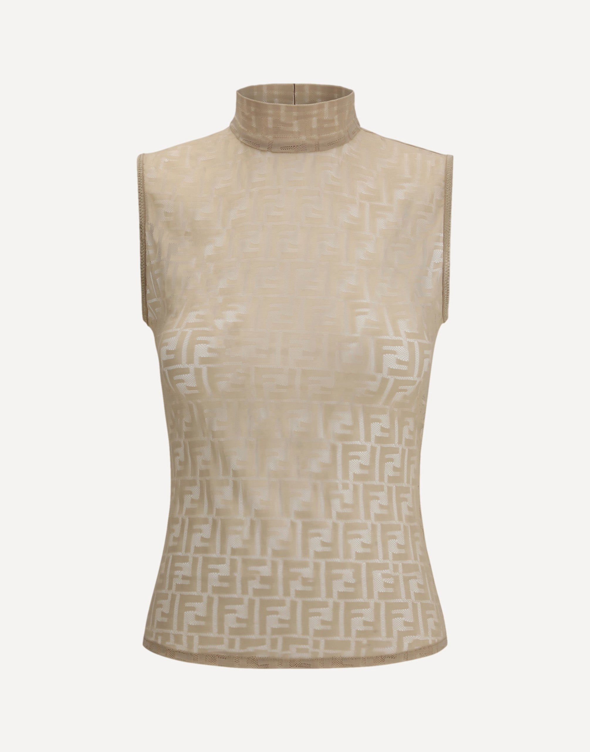 Fendi Lace Top With High Collar Sleeveless