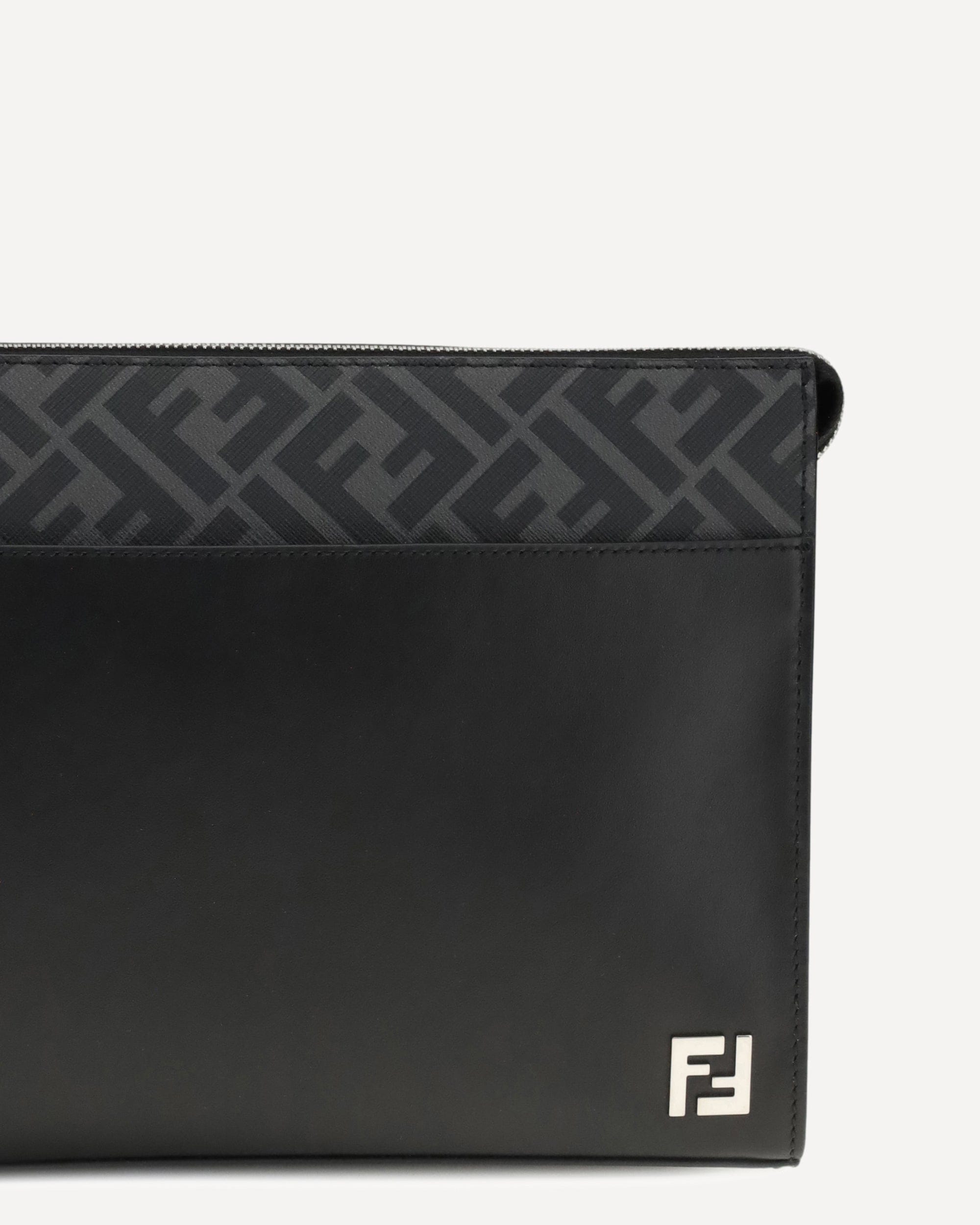Fendi Leather Ff Canvas Pouch