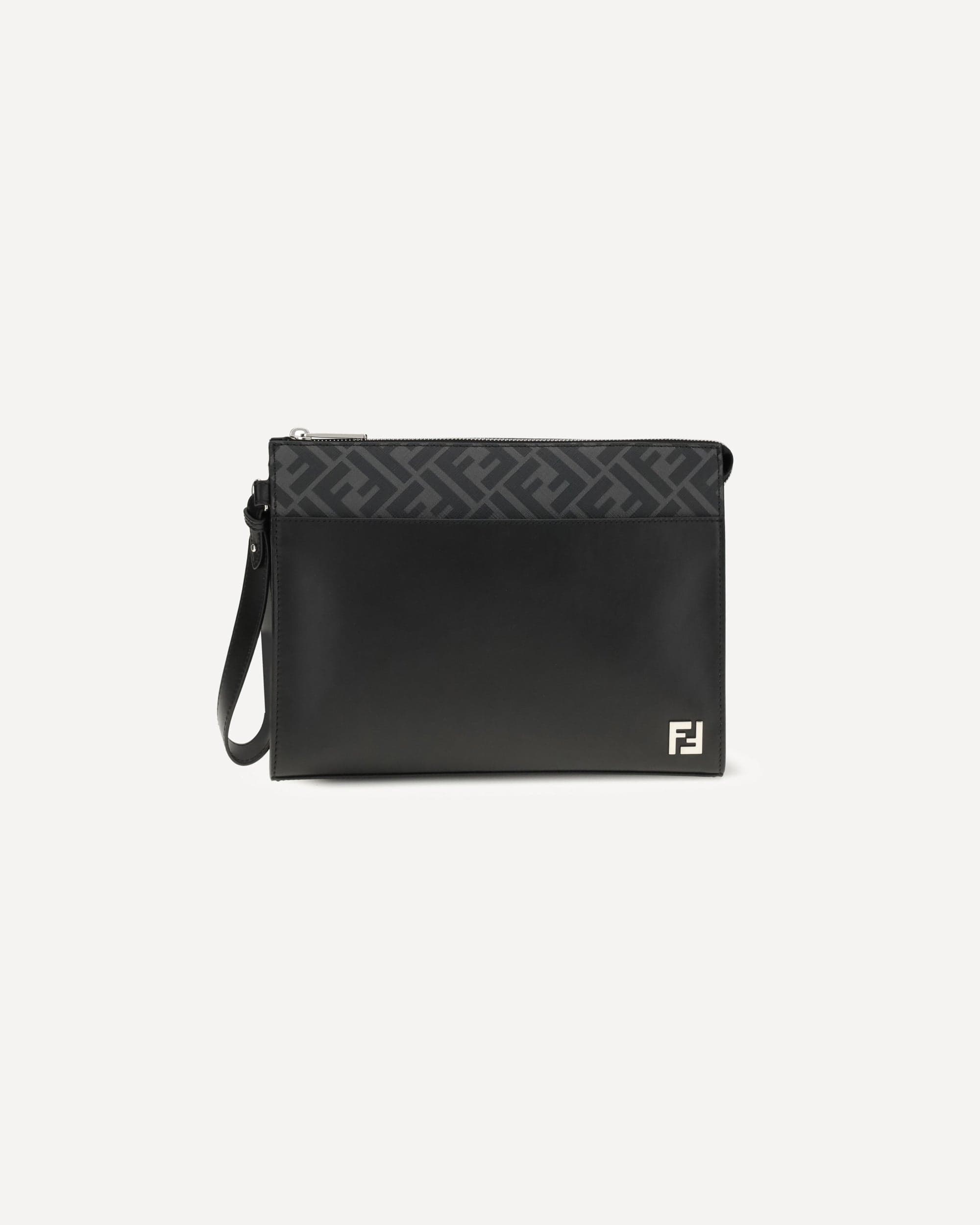 Fendi Leather Ff Canvas Pouch