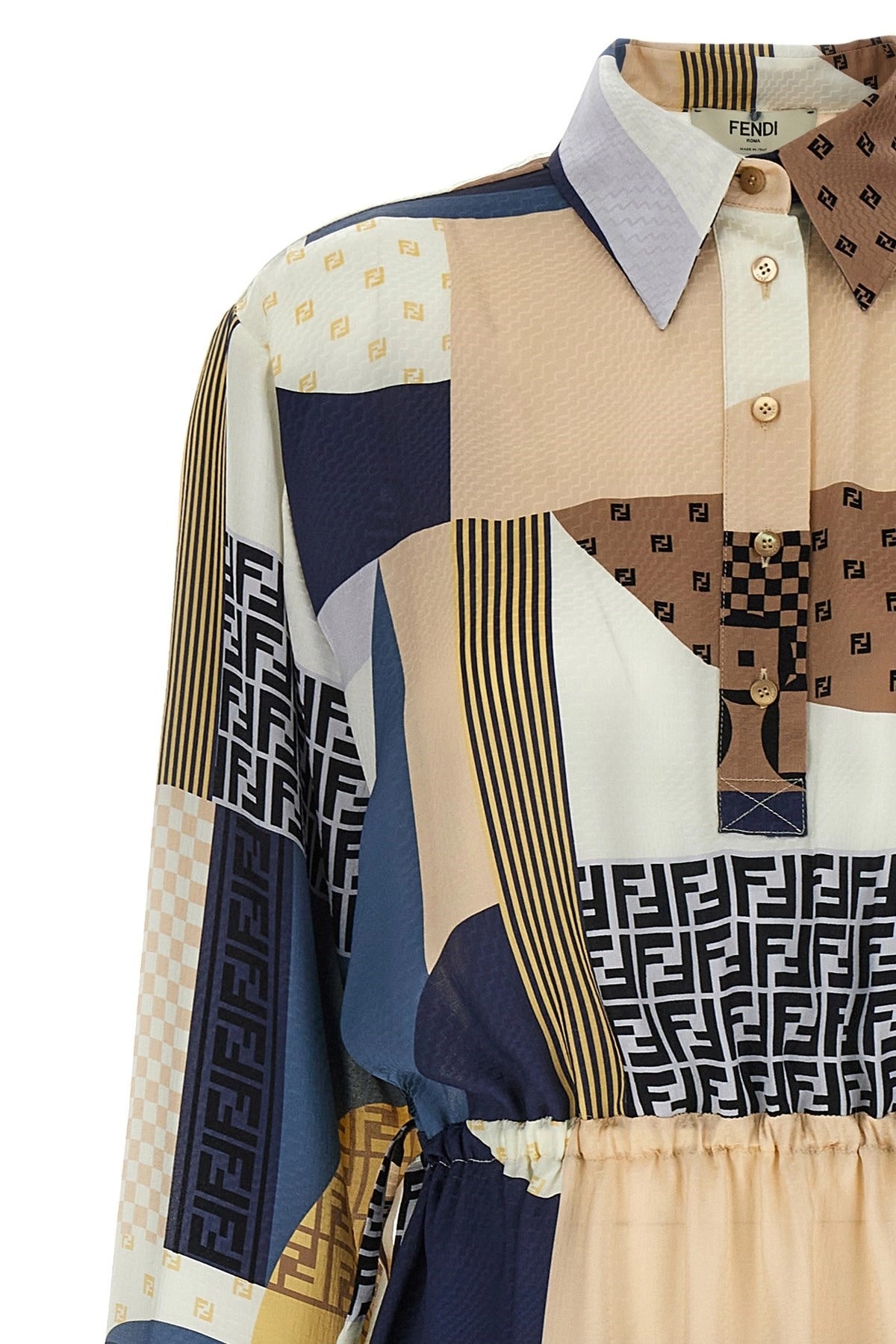 Fendi Patchwork-Seiden-Midikleid