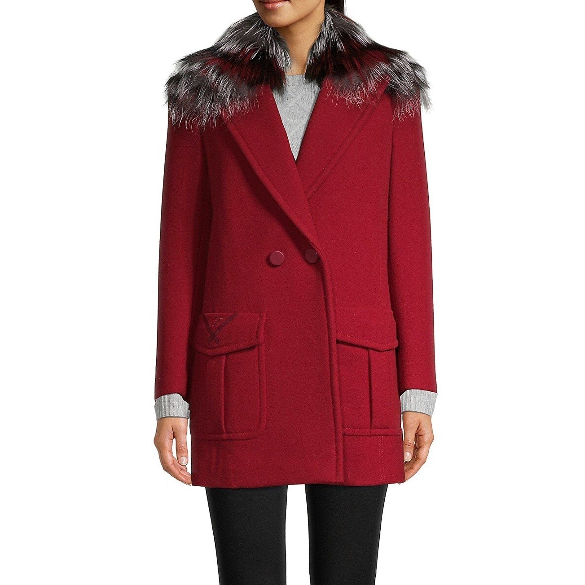 Fendi Removable Fox Fur Collar Wool Coat