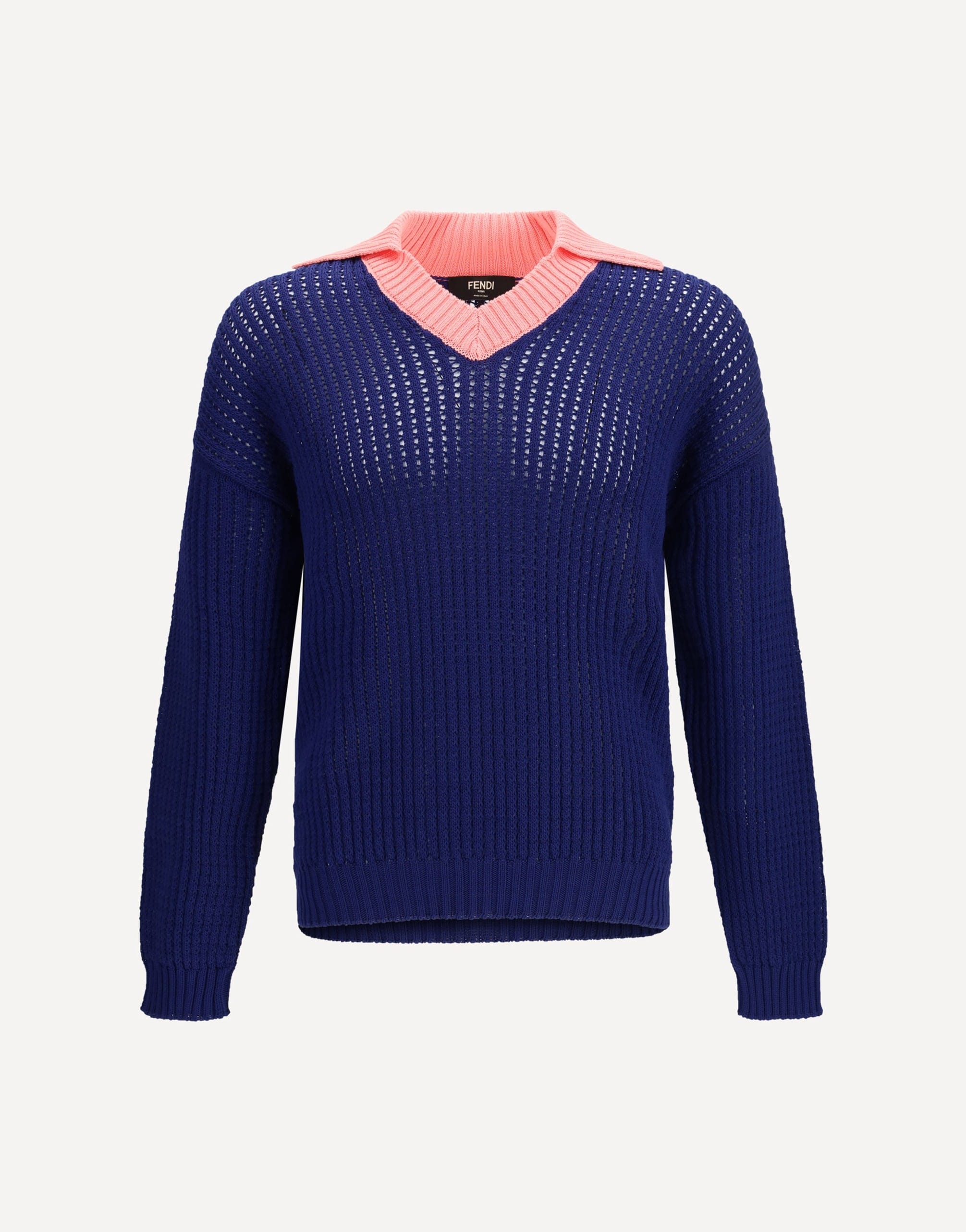 Fendi Ribbed V-Neck Sweater With Ff Motif