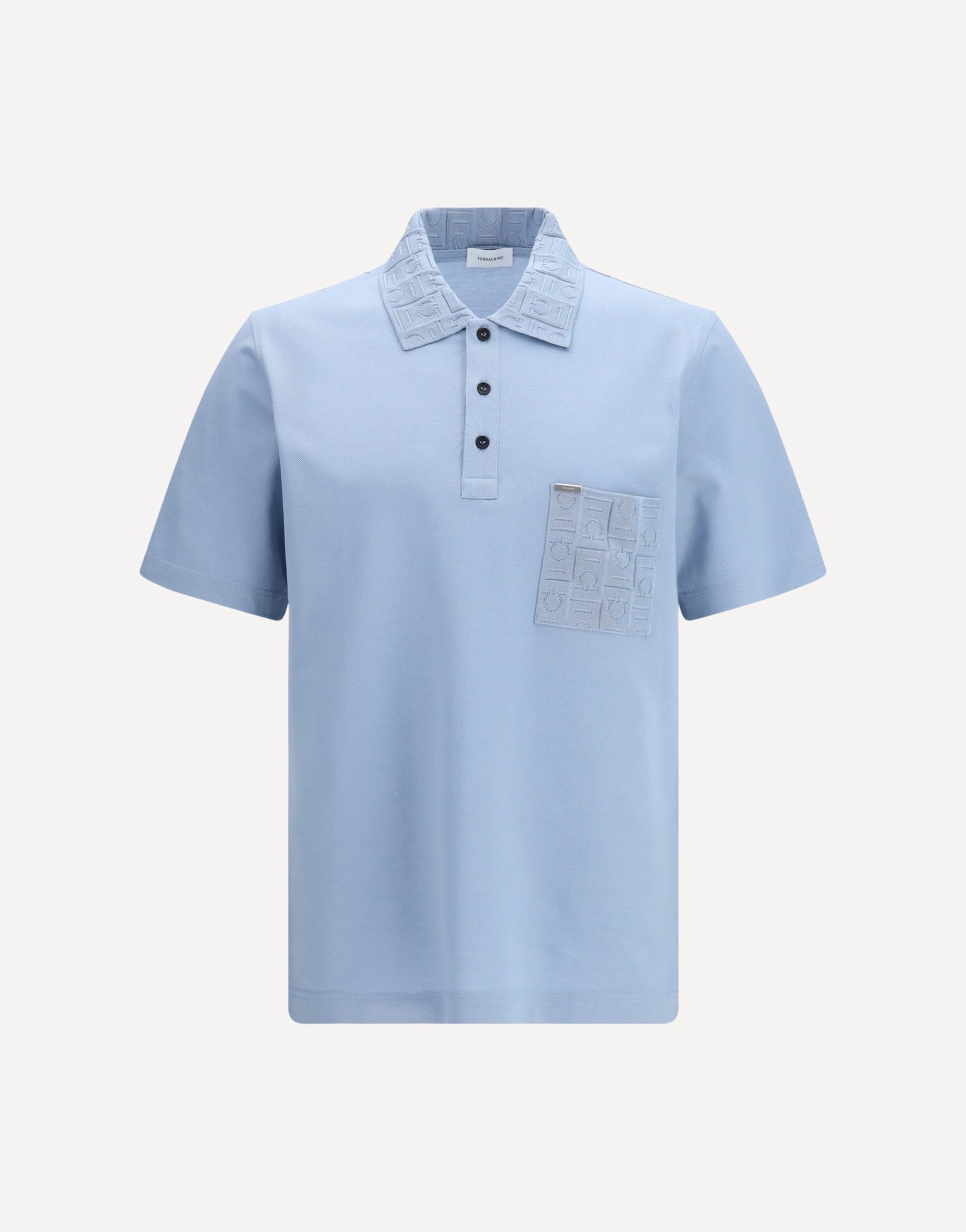 Ferragamo V-Neck Polo With Jacquard Pocket Detail
