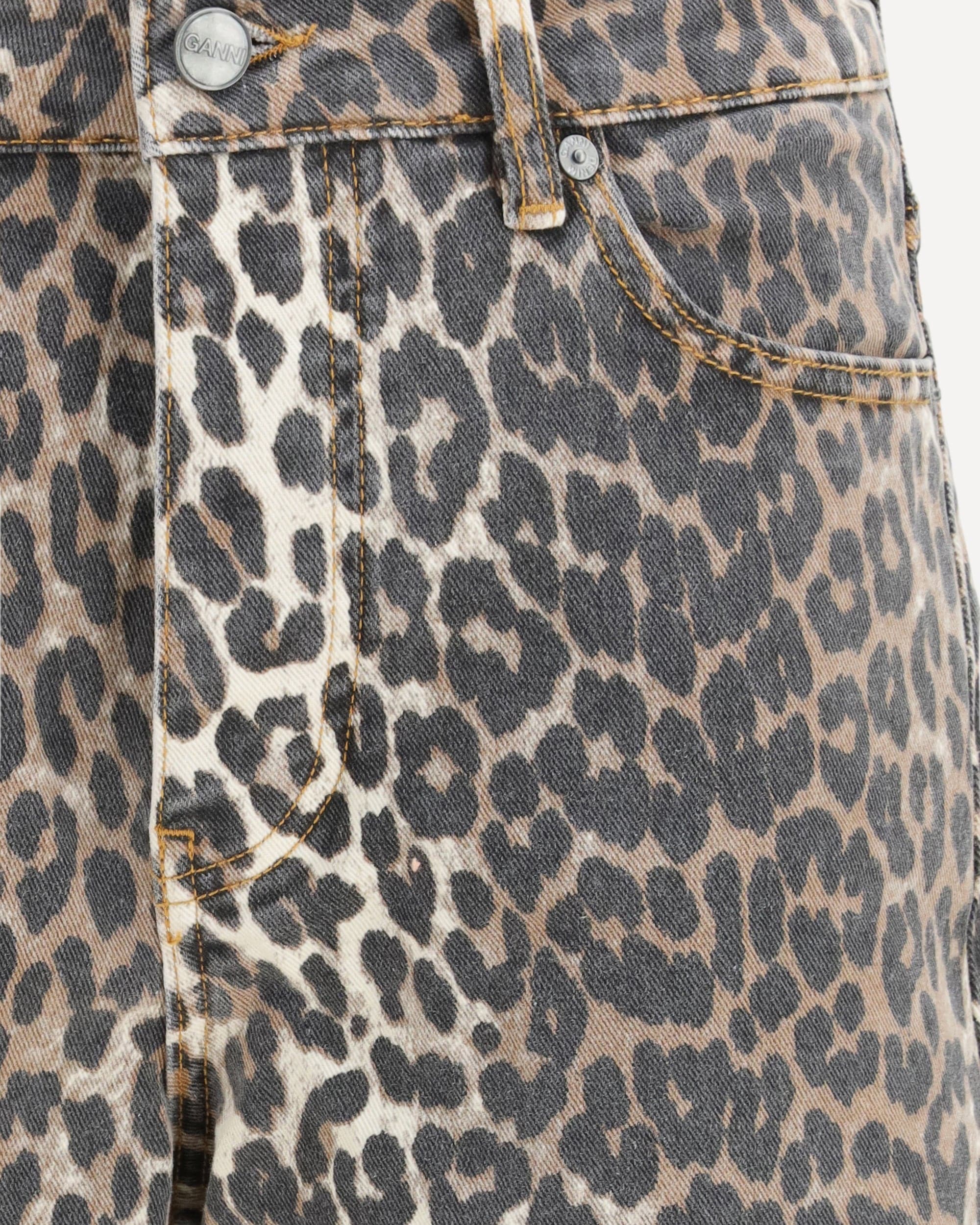 Ganni Animal Print Straight Wide-Leg Jeans