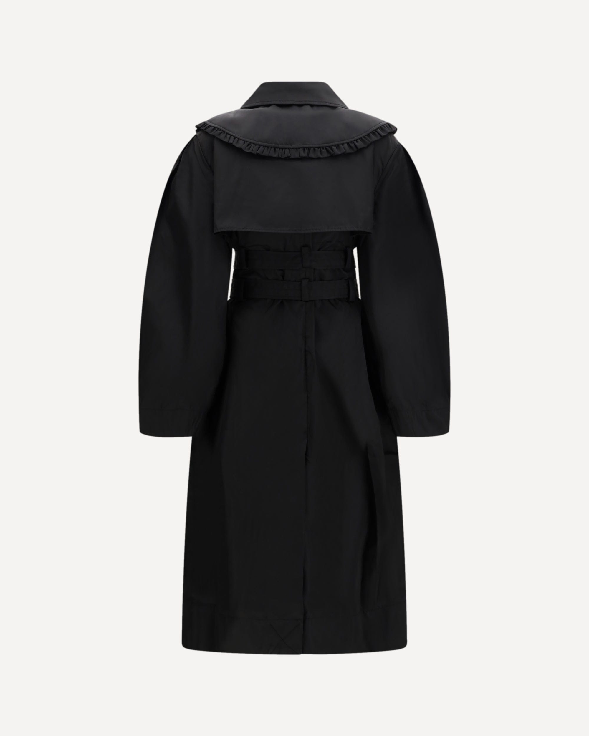 Ganni Belted Double-Breasted Ruffled Coat