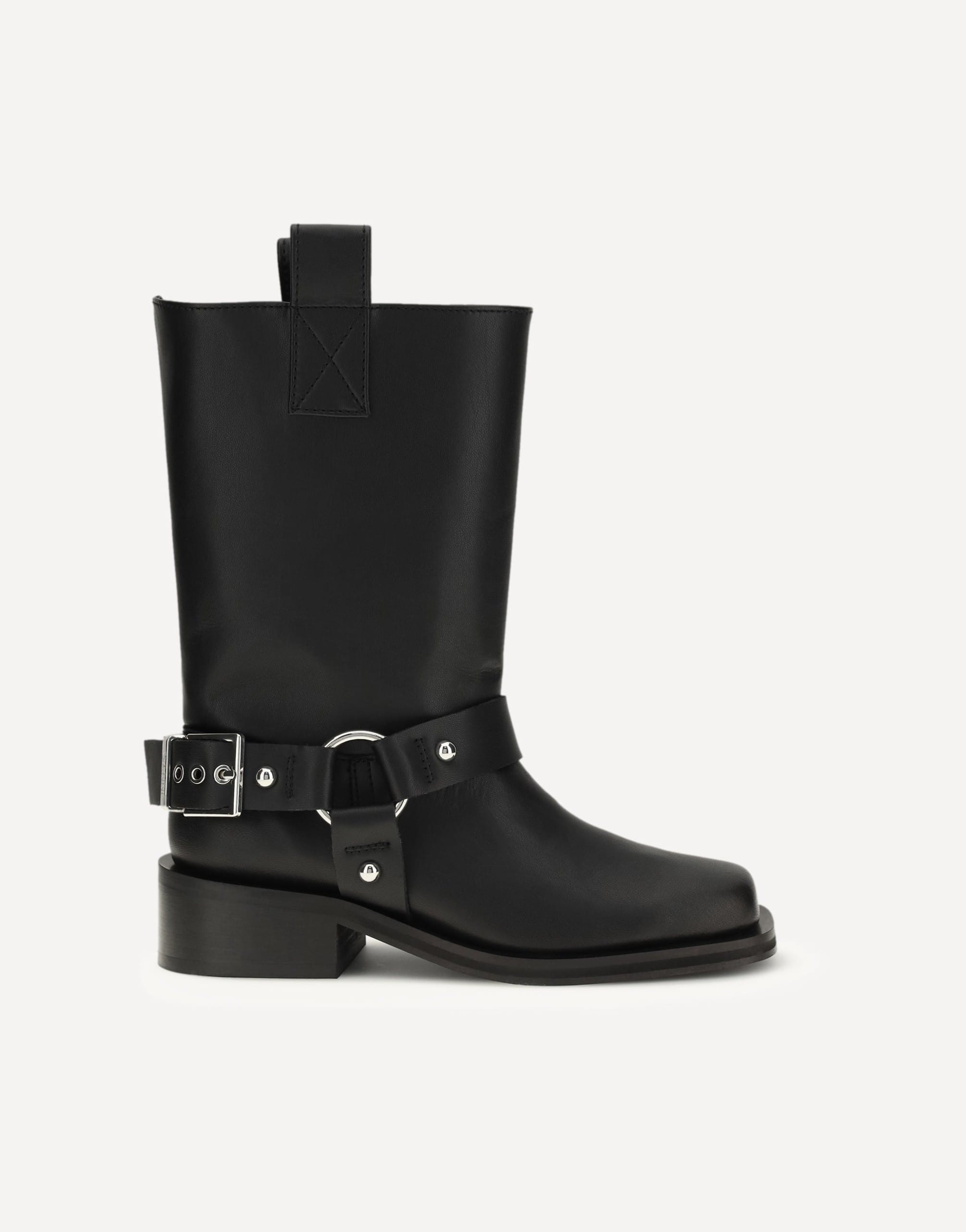 Ganni Biker Boots With Studded Buckle Strap