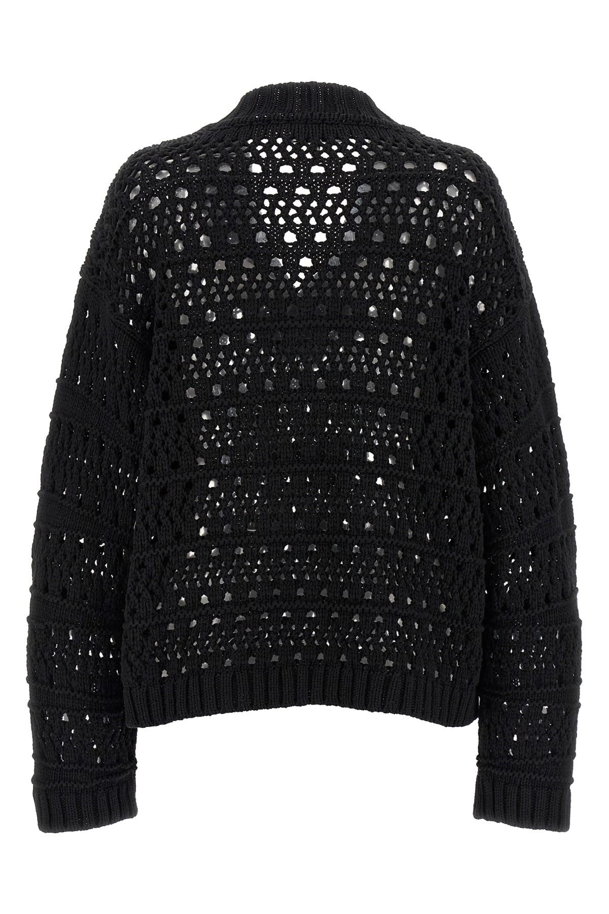 Ganni Ganni Black Crochet V-Neck Sweater