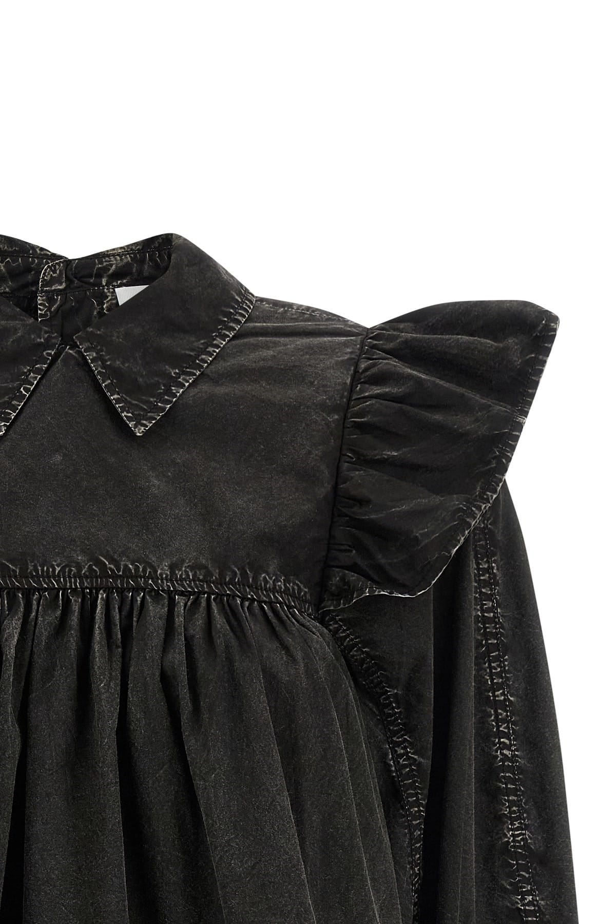 Ganni Ganni Black Washed Frill Blouse