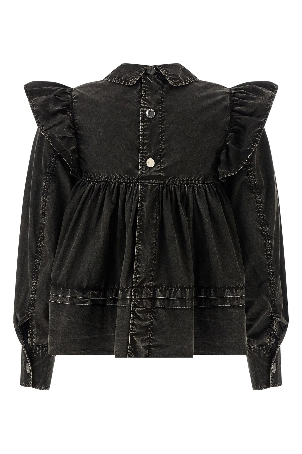 Ganni Ganni Black Washed Frill Blouse