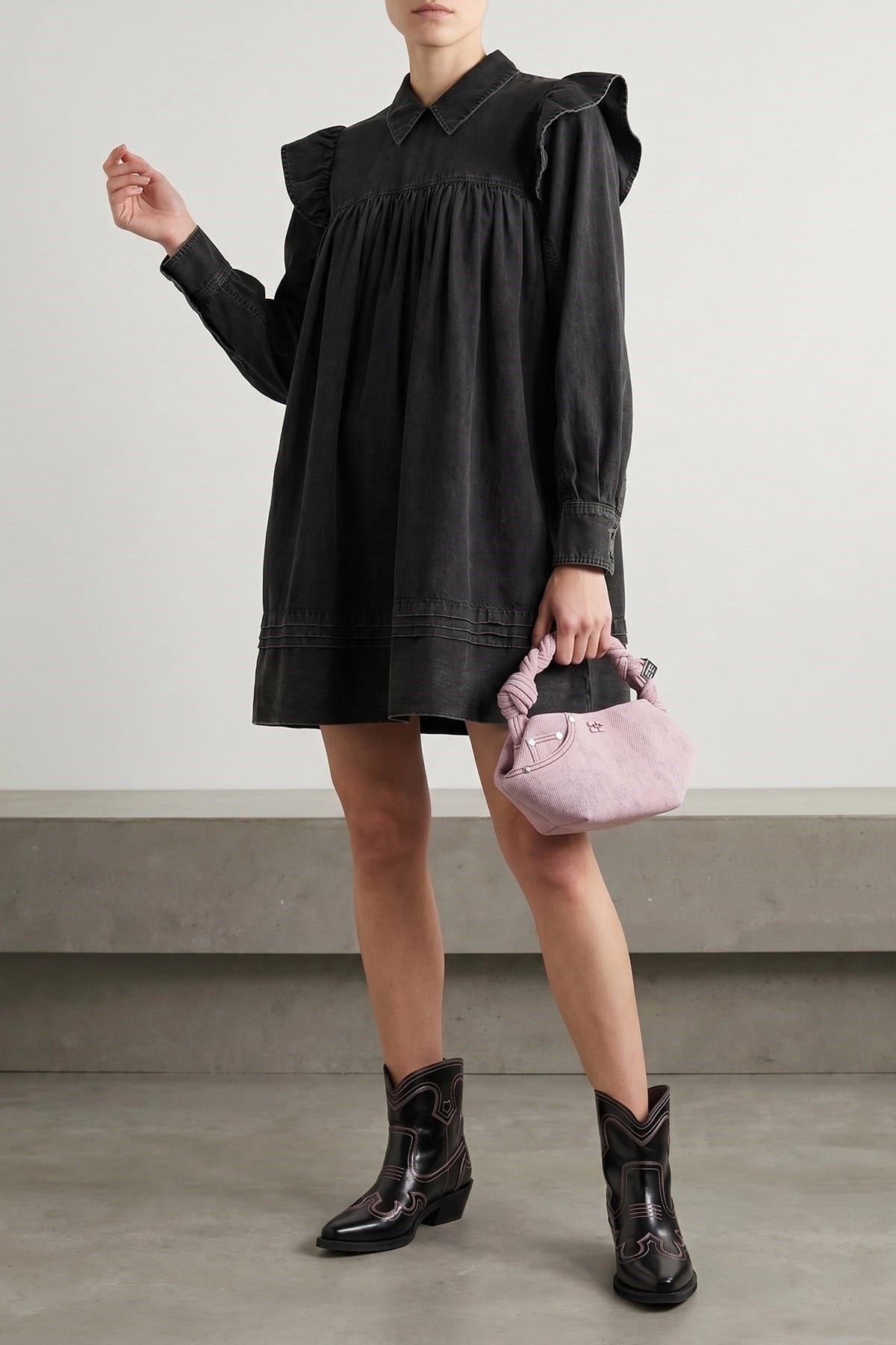 Ganni Ganni Black Washed Mini Shirt Dress