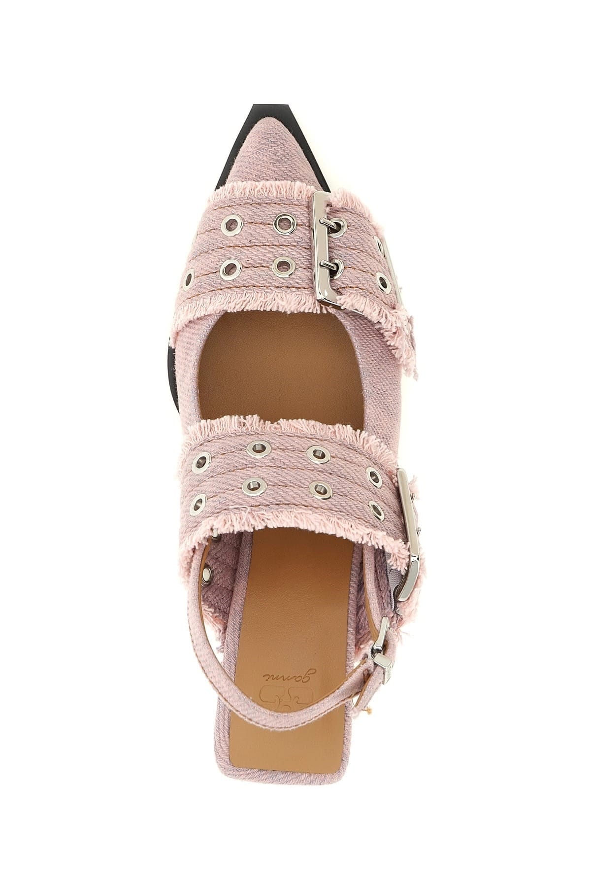 Ganni Ganni Buckle Fringed Denim Slingback