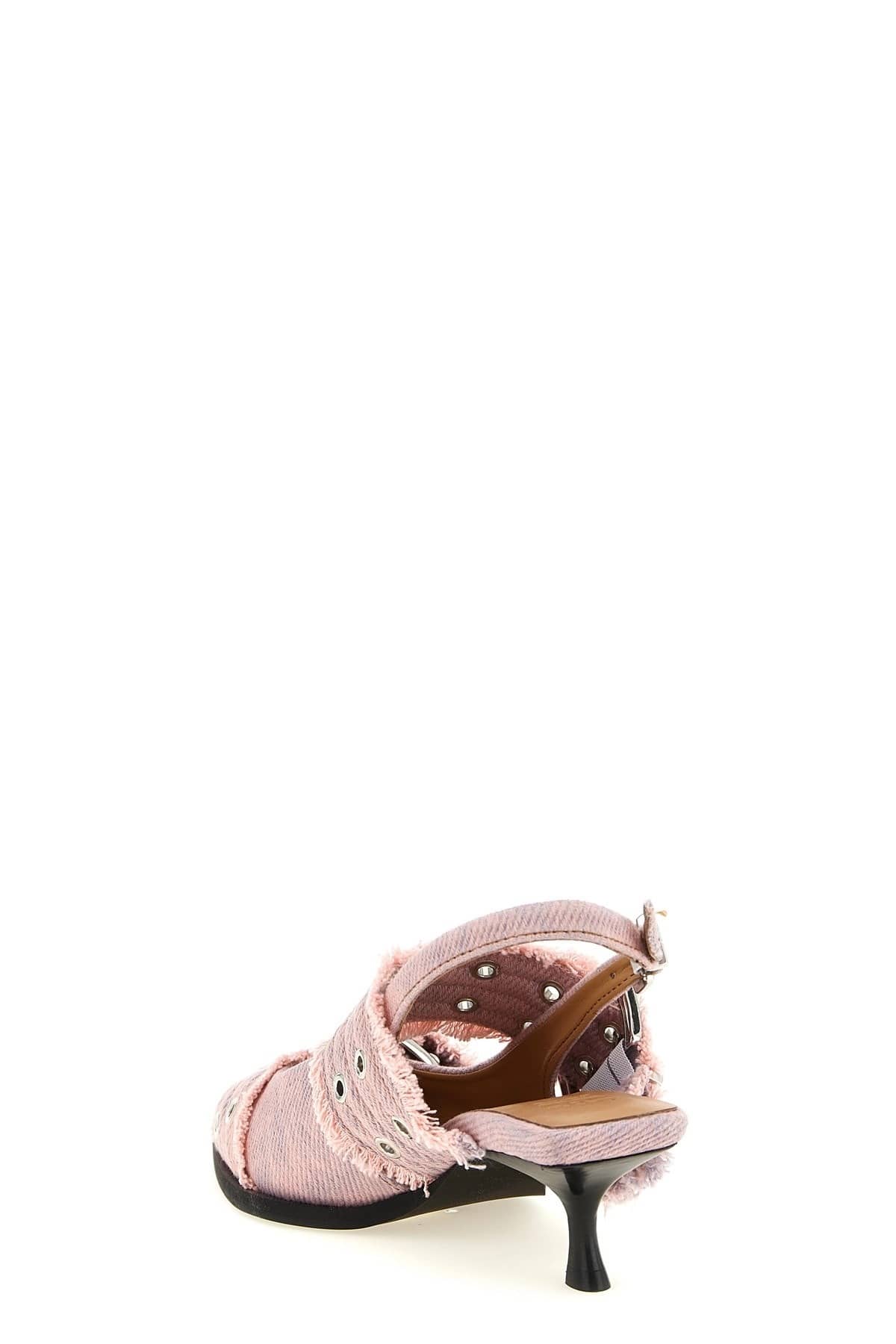 Ganni Ganni Buckle Fringed Denim Slingback