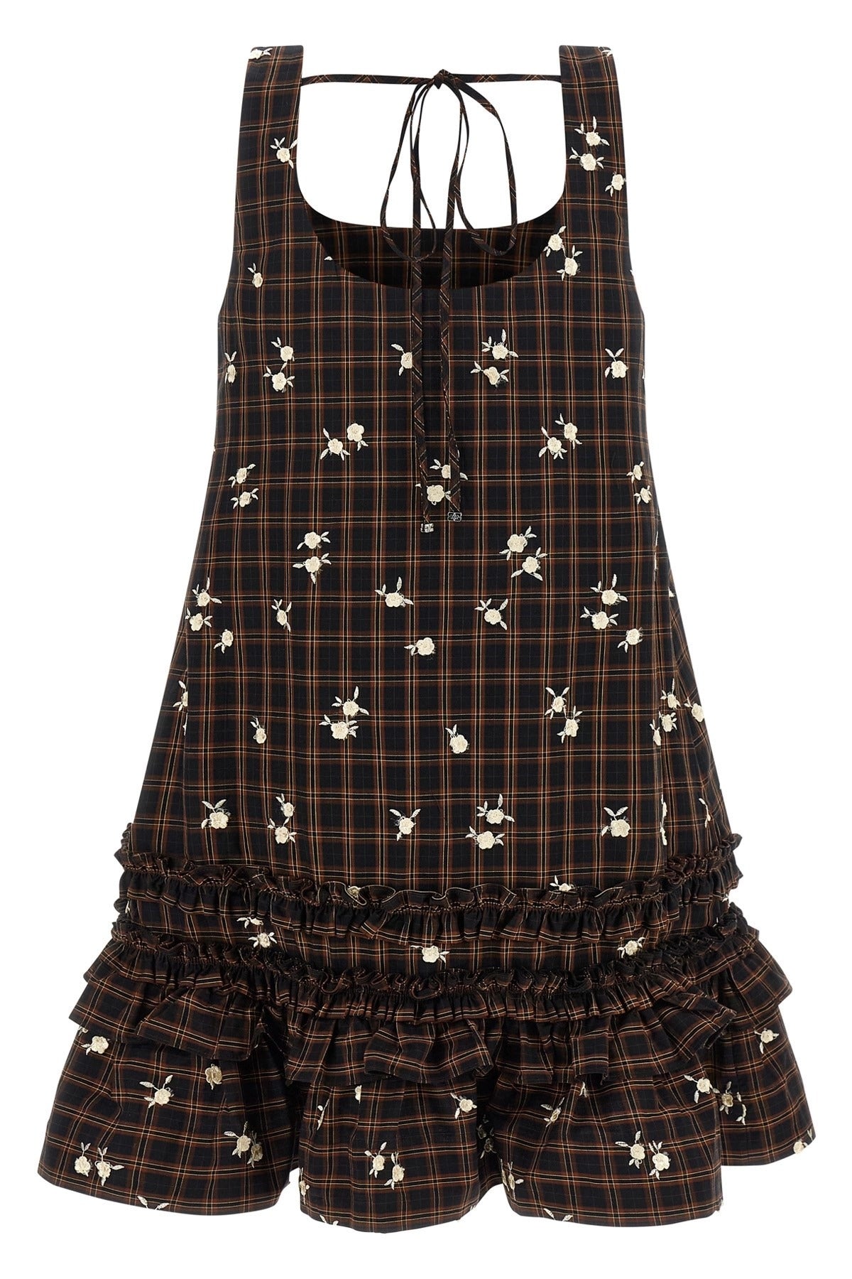 Ganni kariertes Minikleid mit Blumenmuster