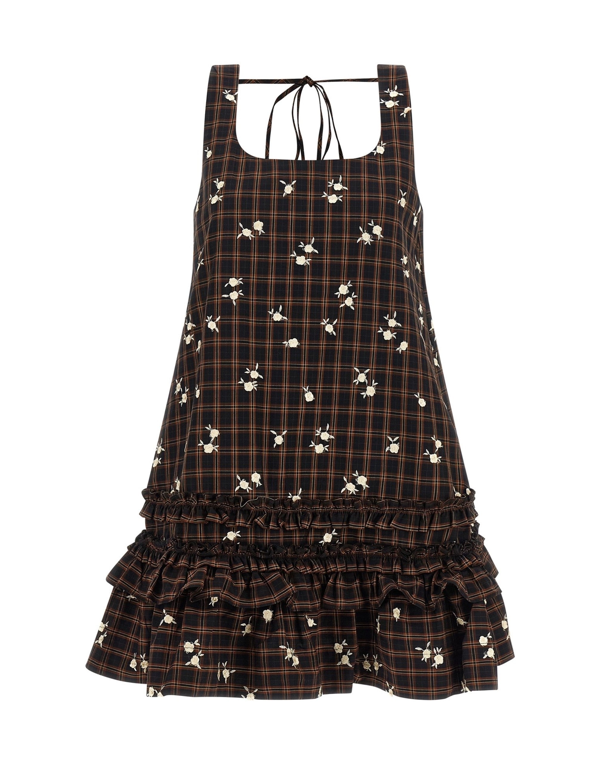 Ganni kariertes Minikleid mit Blumenmuster
