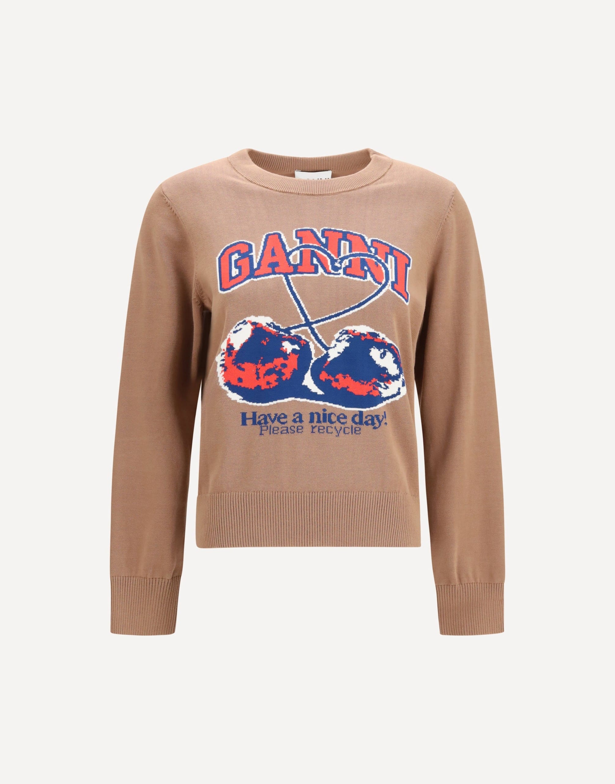 Ganni Ganni Cherry-Print Cotton Sweater