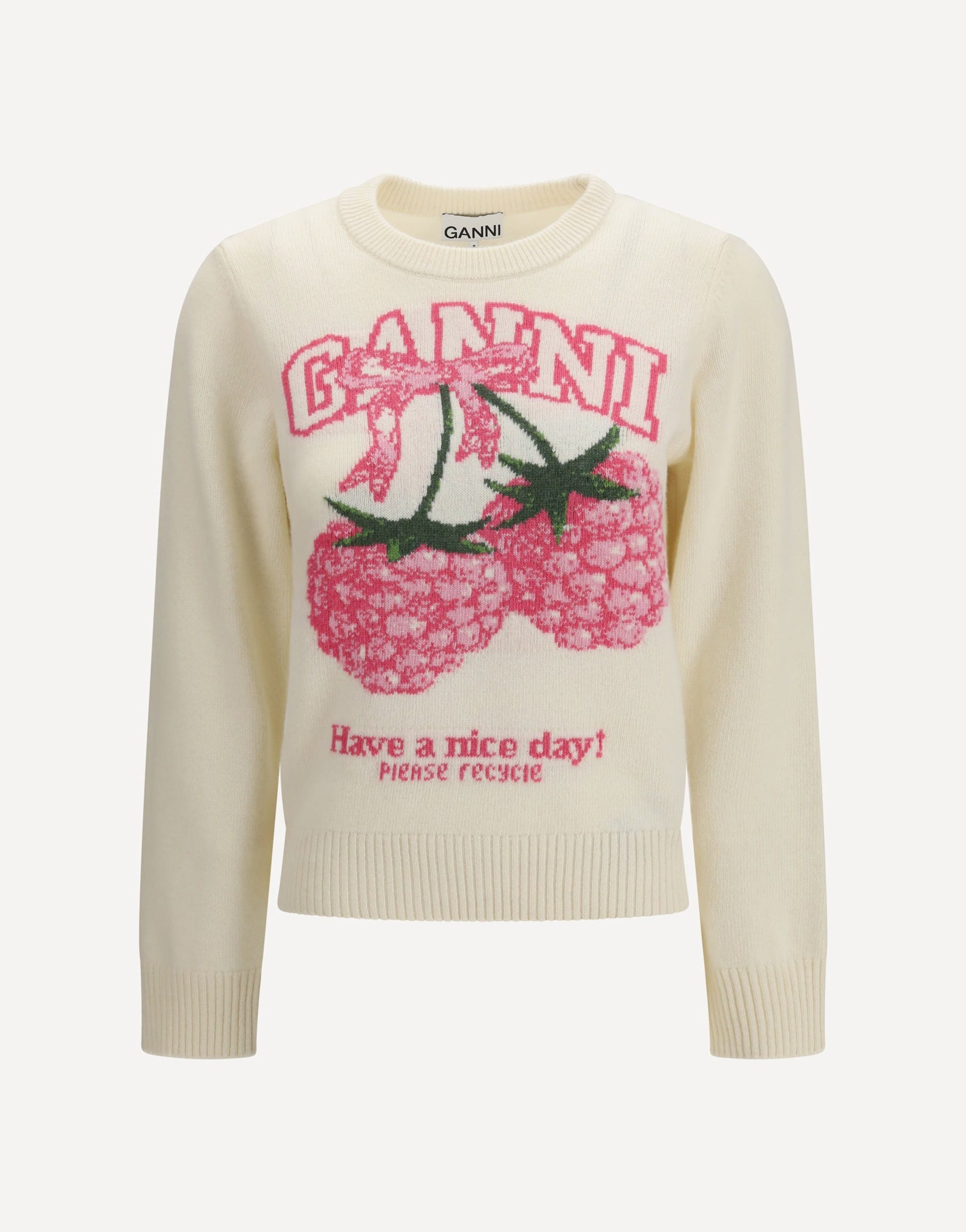 Ganni Crewneck Sweatshirt Raspberries Rhinestone Print