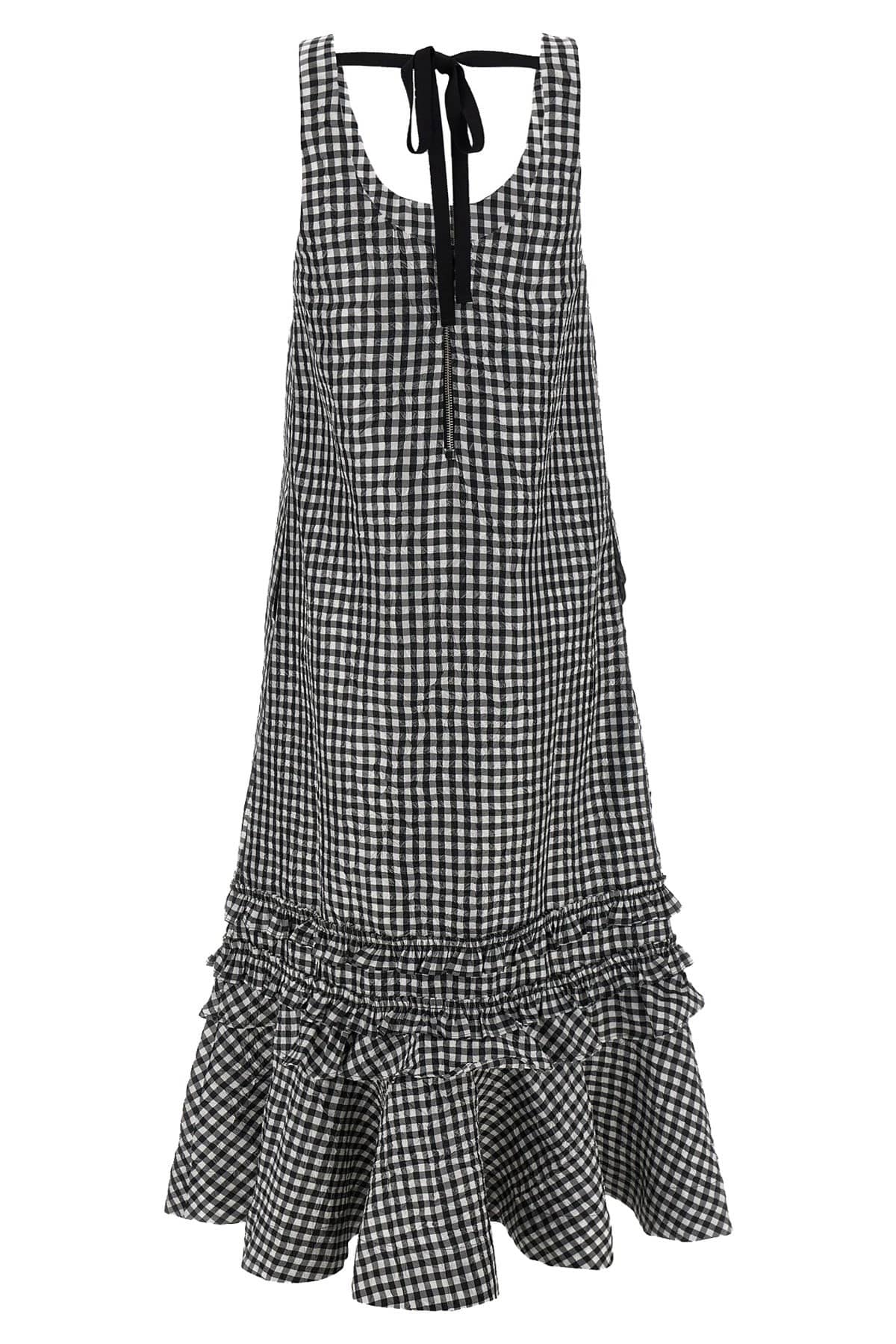 Ganni Ganni Crinkled Check Long Dress