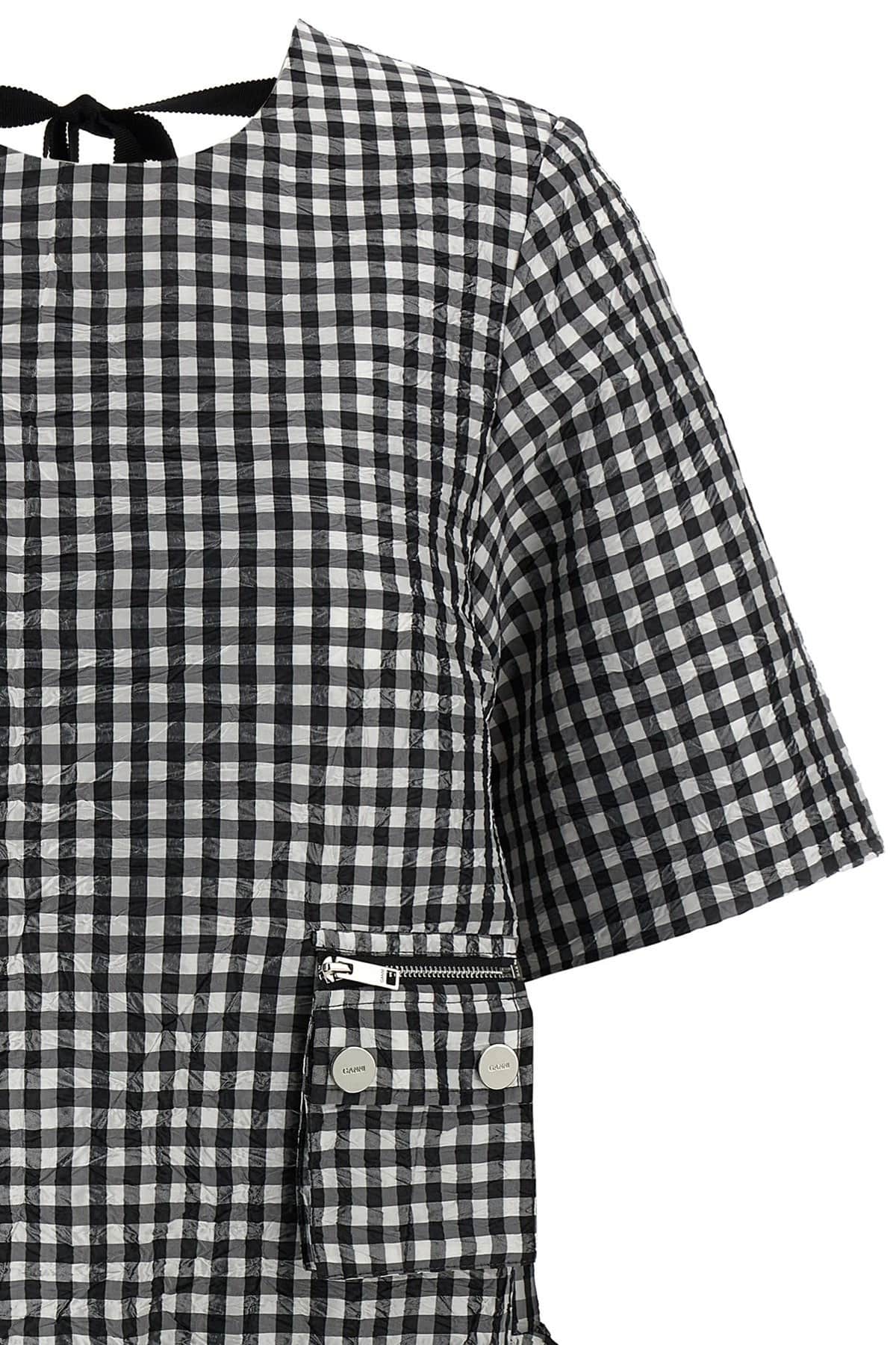Ganni Ganni Crinkled Check Mini Dress