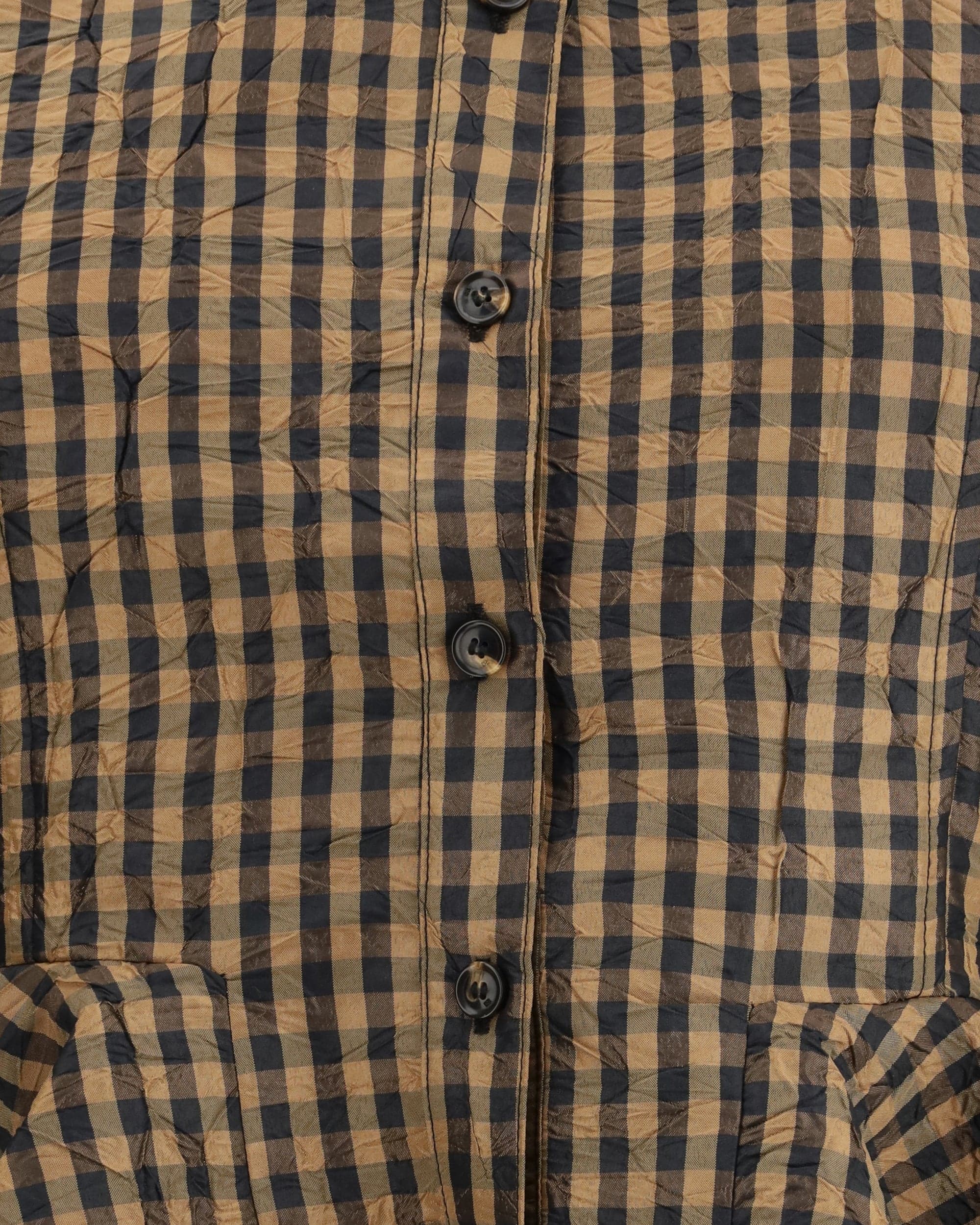 Ganni Crinkled Checked Taffeta Peplum Blouse