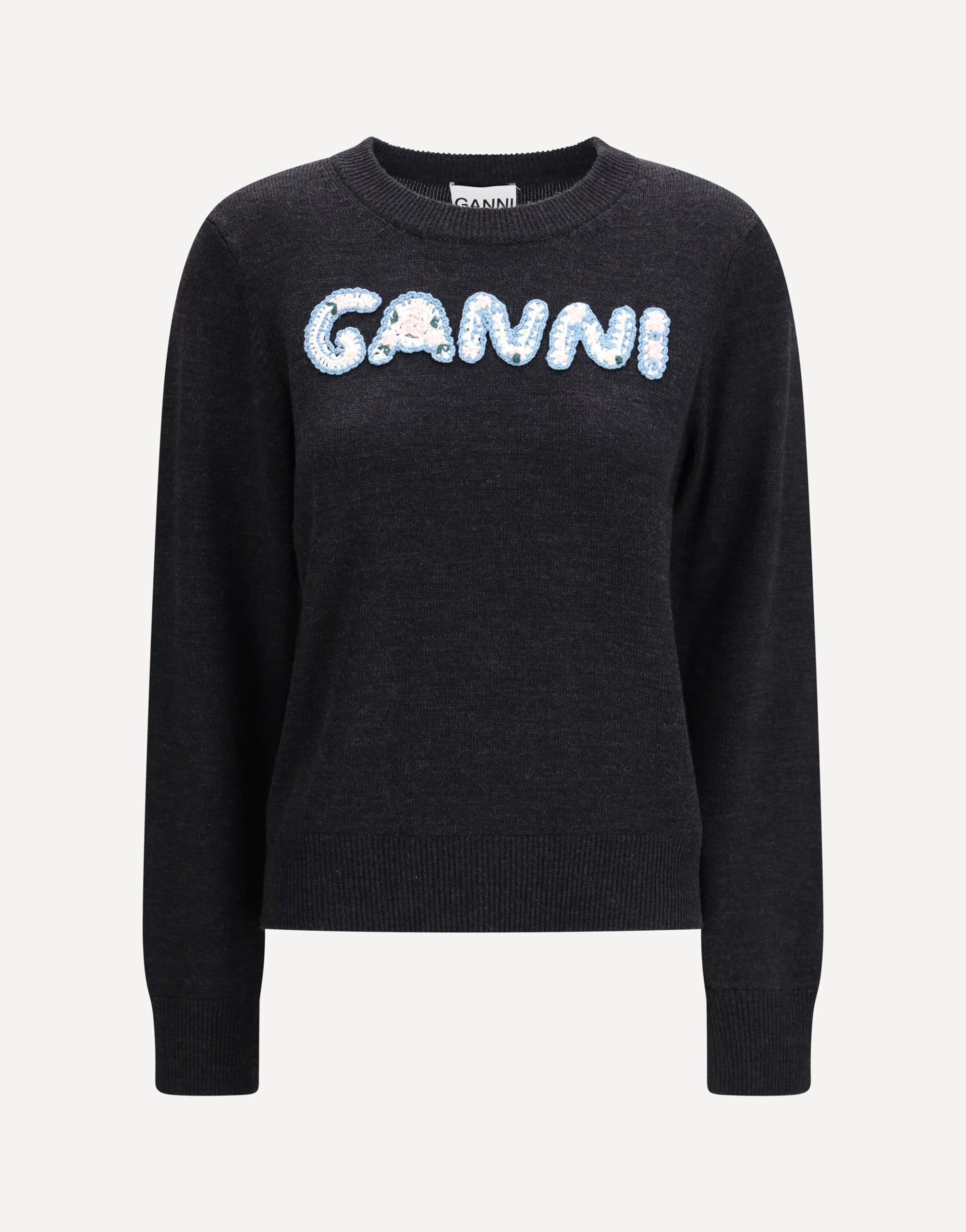 Ganni Crochet Appliqué Merino Sweater