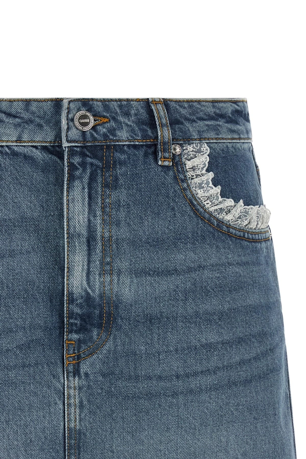 Ganni Ganni Denim And Lace Mini Skirt