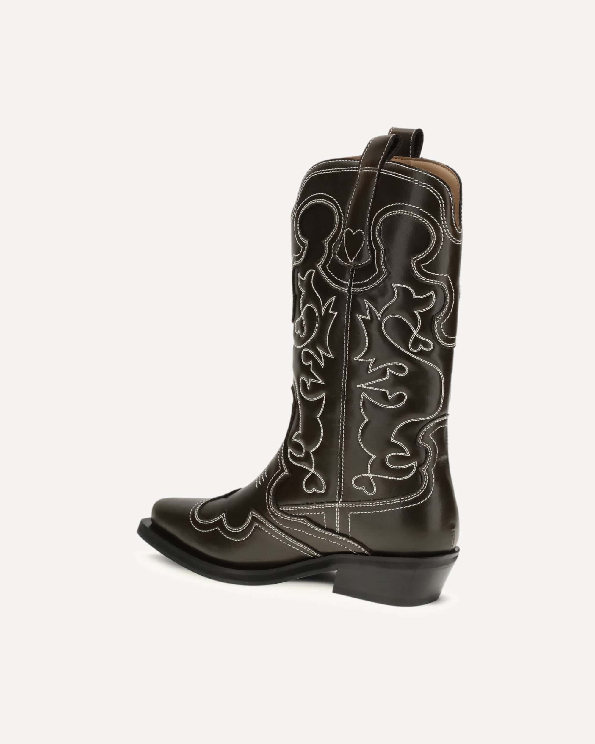 Ganni Faux-Leather Texan Boots With Embroidery