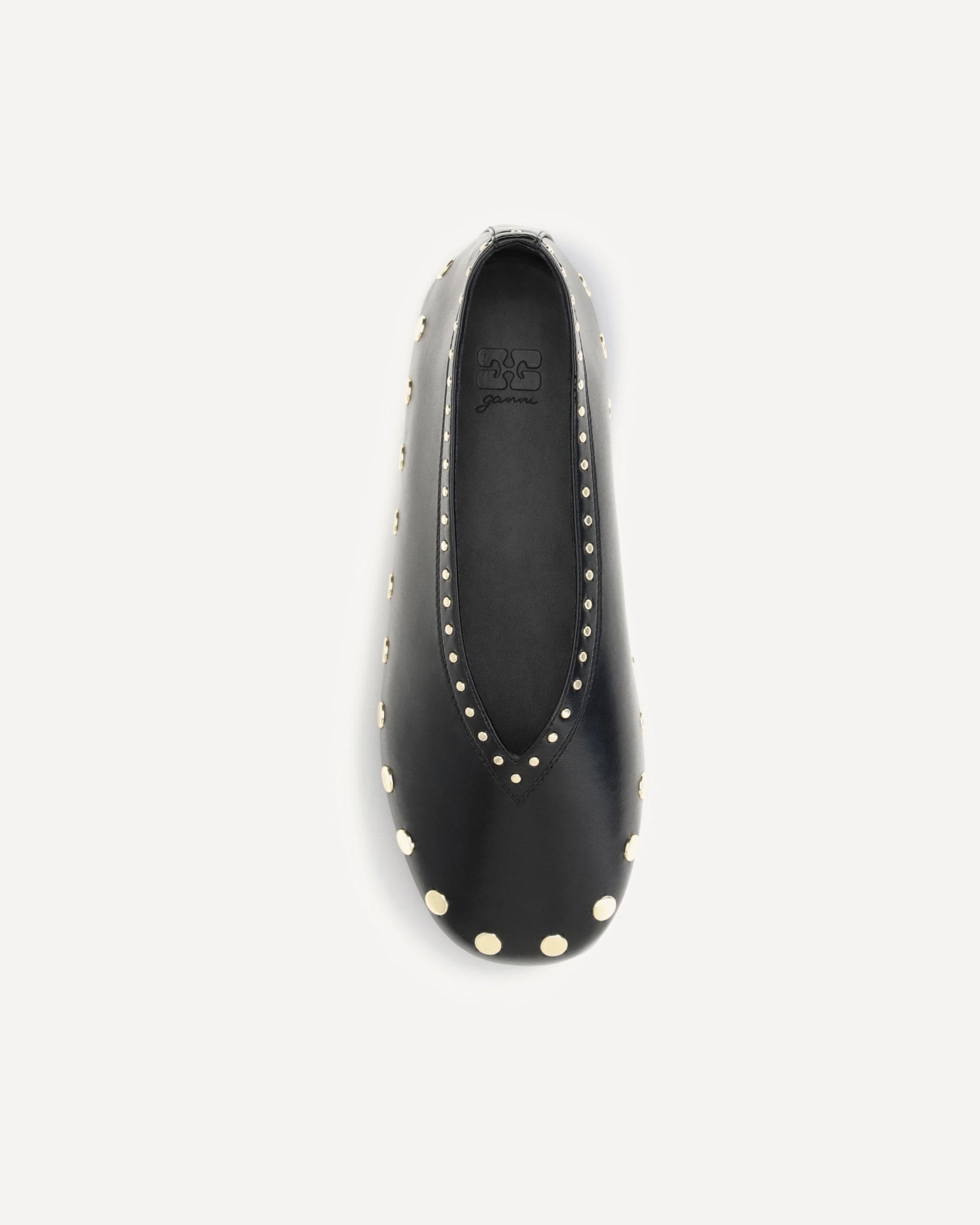 Ganni Jenny Ballerinas Gold-Tone Stud Trim