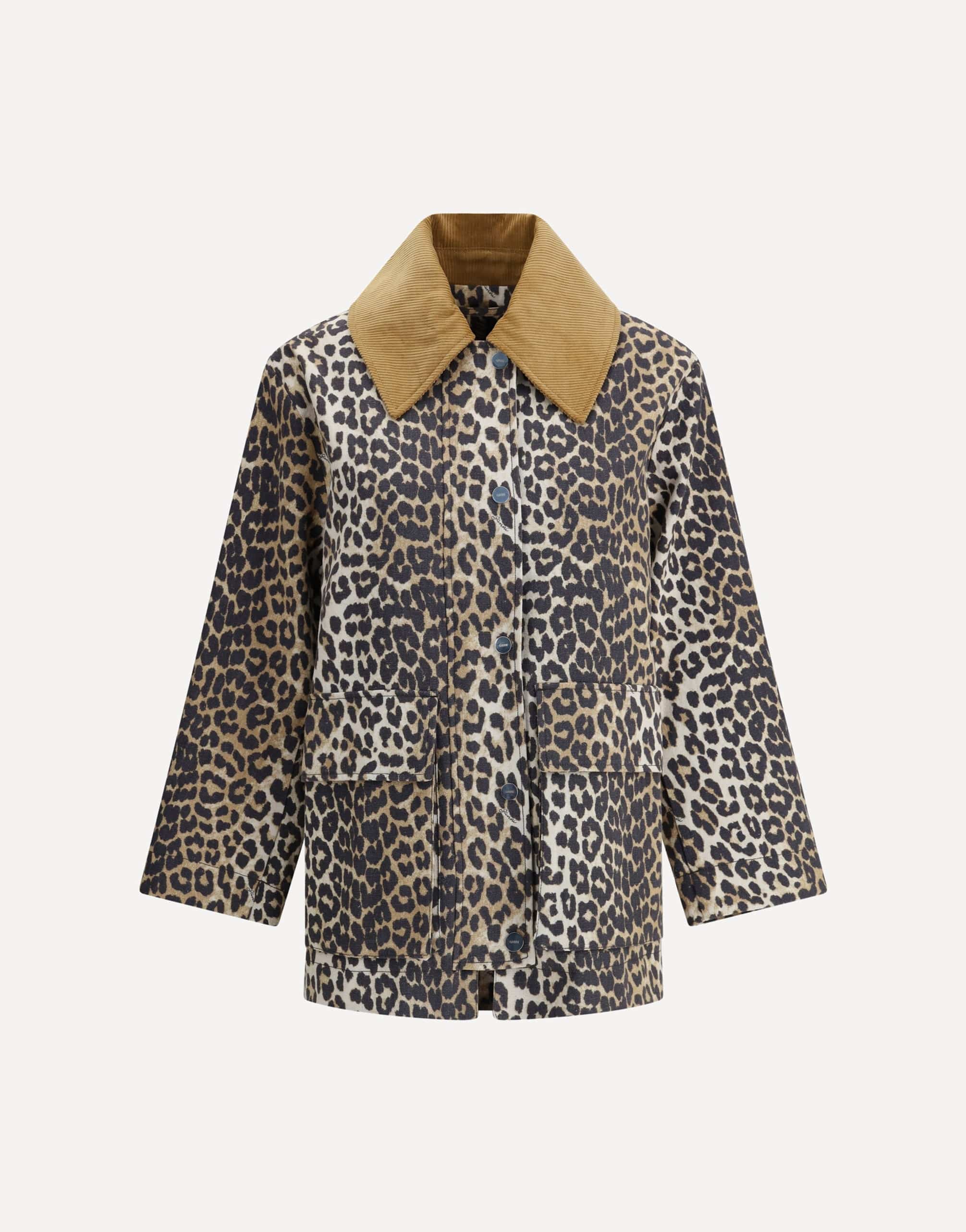Ganni Leopard Corduroy Collar Jacket