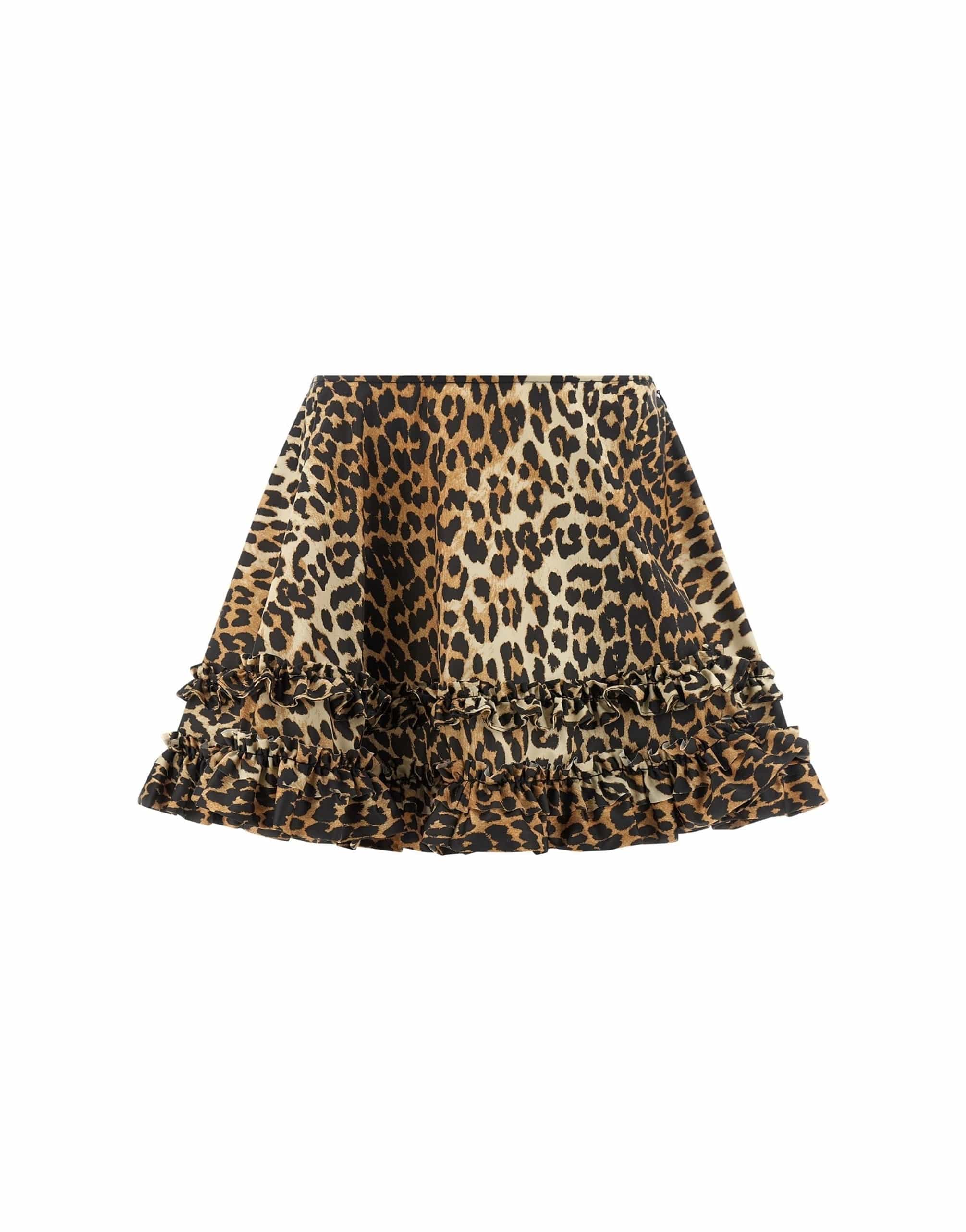 Ganni Ganni Leopard Duchesse Nylon Mini Frill Skirt