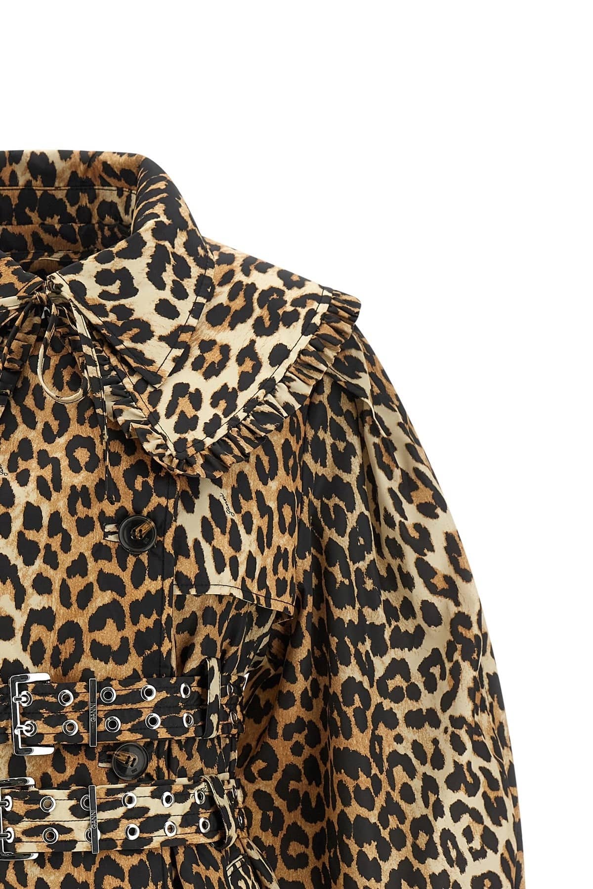 Ganni Ganni Leopard Duchesse Nylon Short Trench Coat