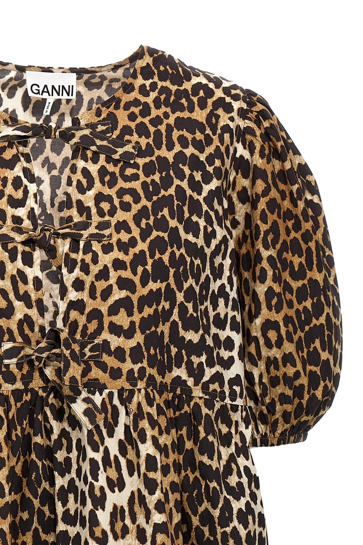 Ganni Ganni Leopard Poplin Knot Dress