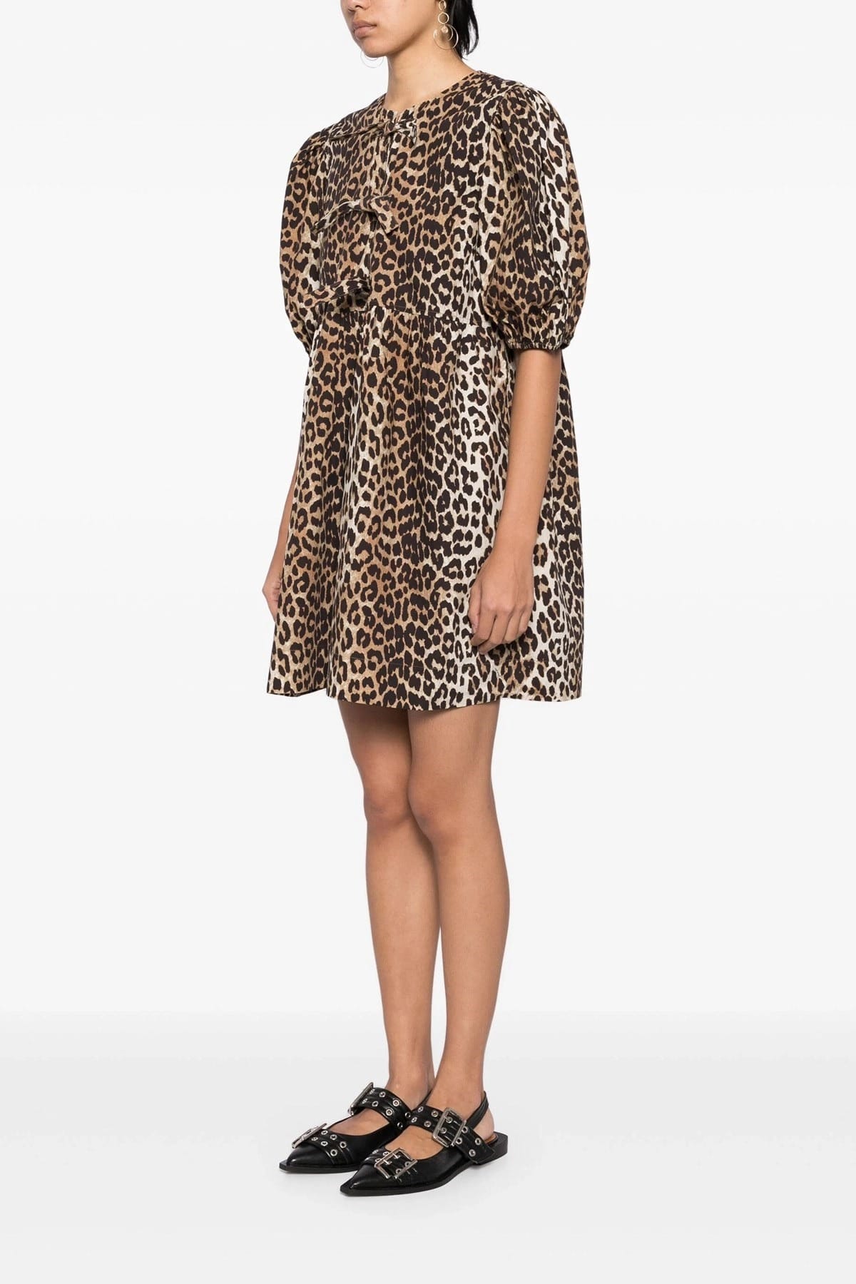 Ganni Ganni Leopard Poplin Knot Dress