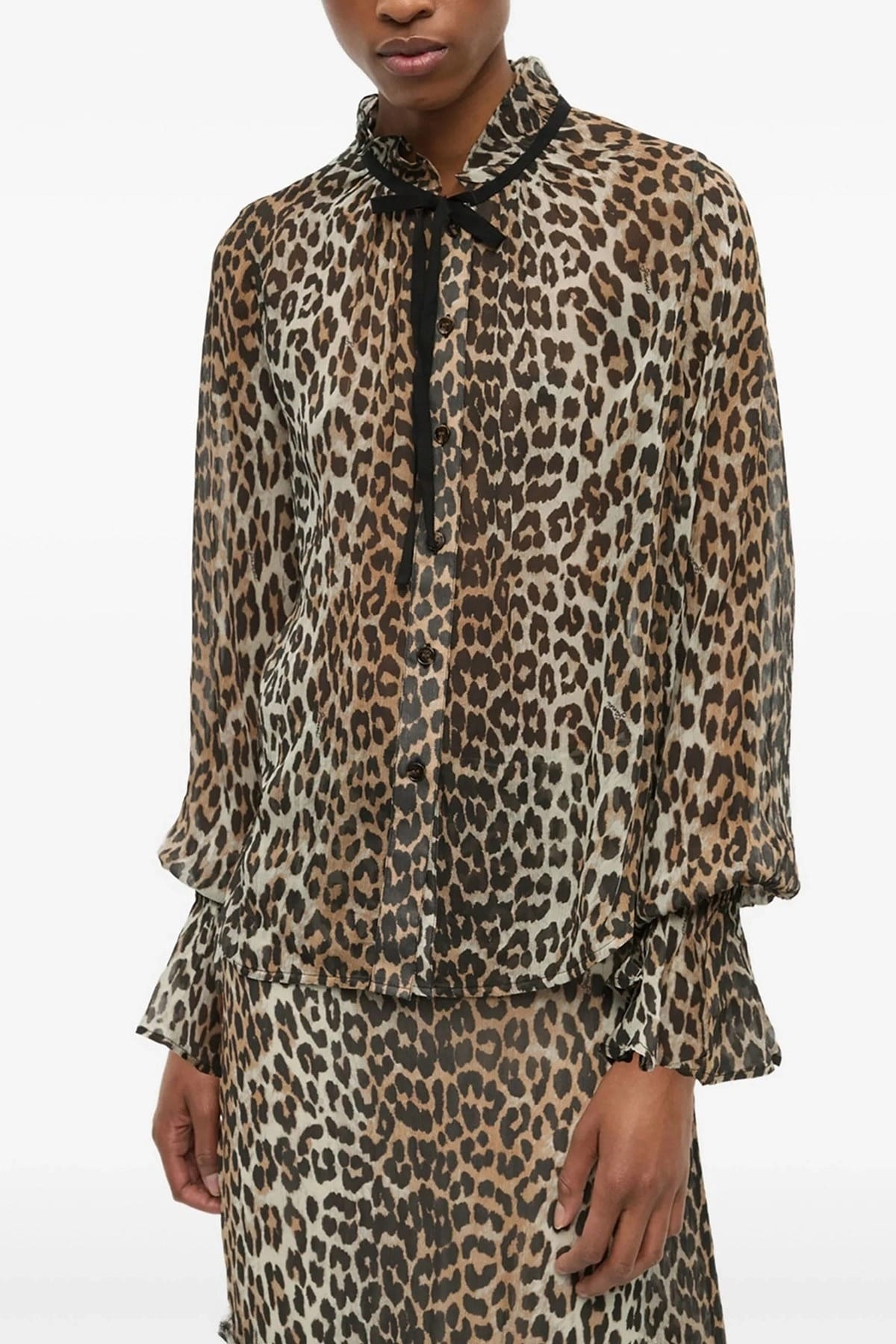 Ganni Leopard Print Chiffon Tie String Shirt - alternate view