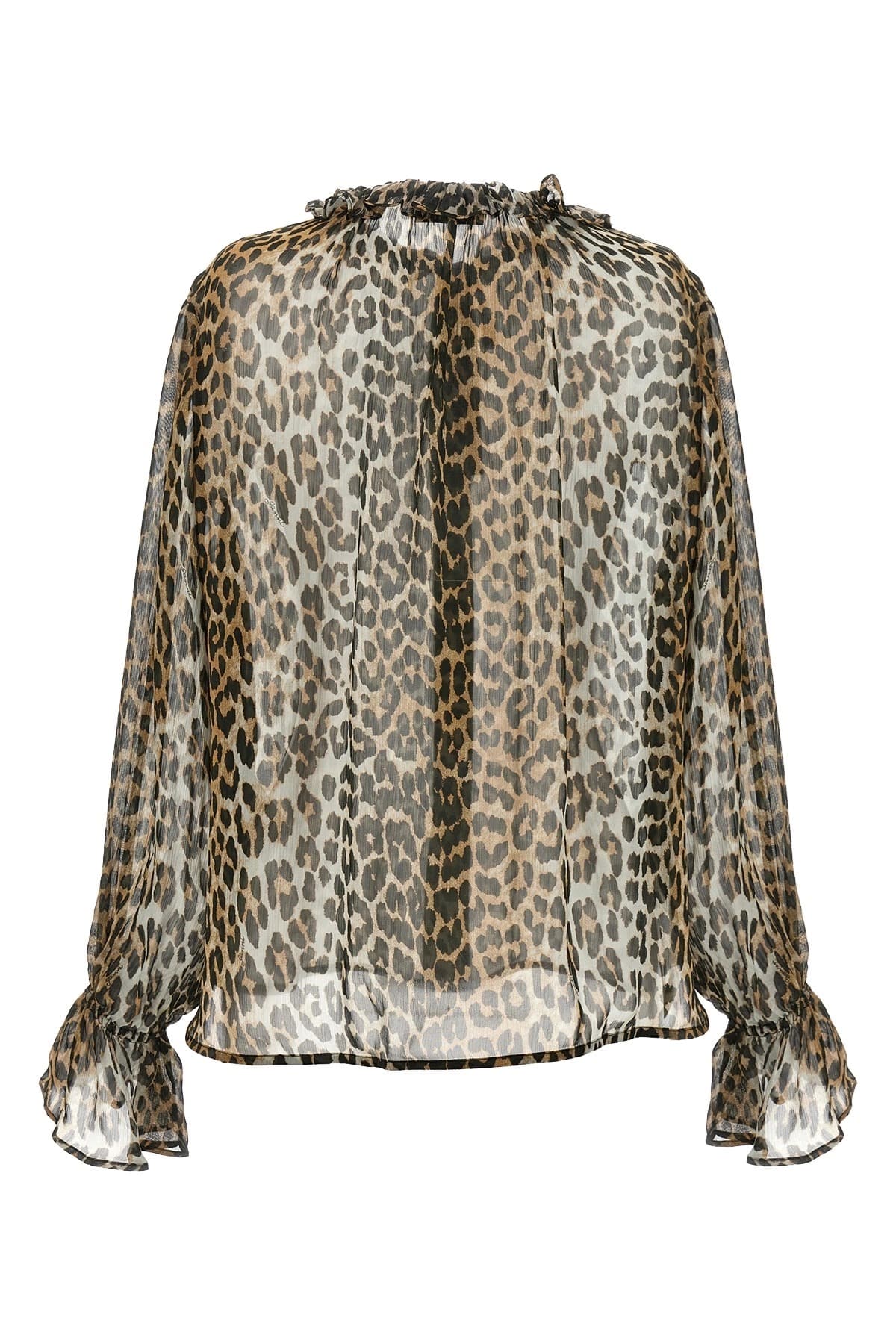 Ganni Leopard Print Chiffon Tie String Shirt