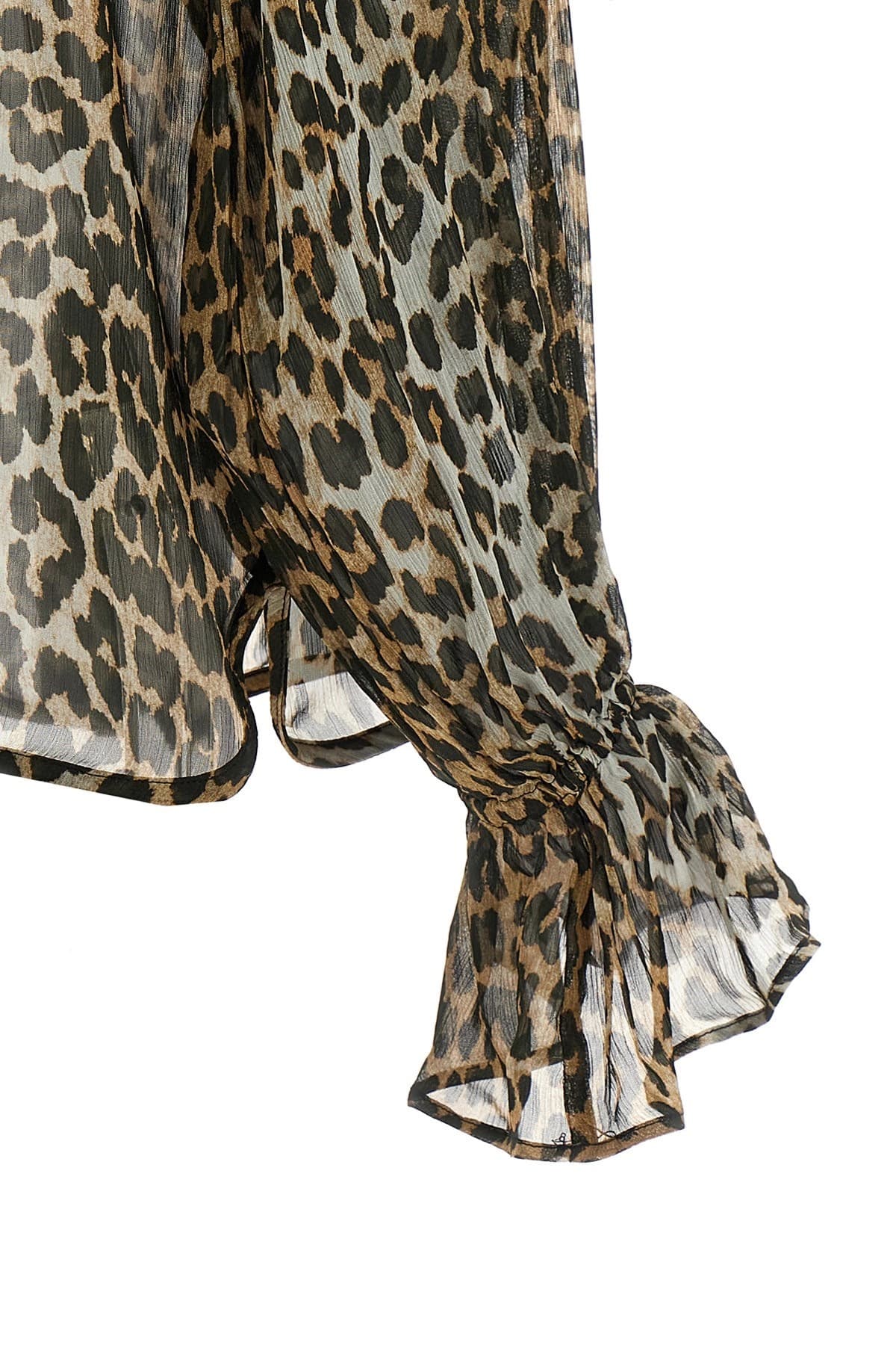 Ganni Leopard Print Chiffon Tie String Shirt