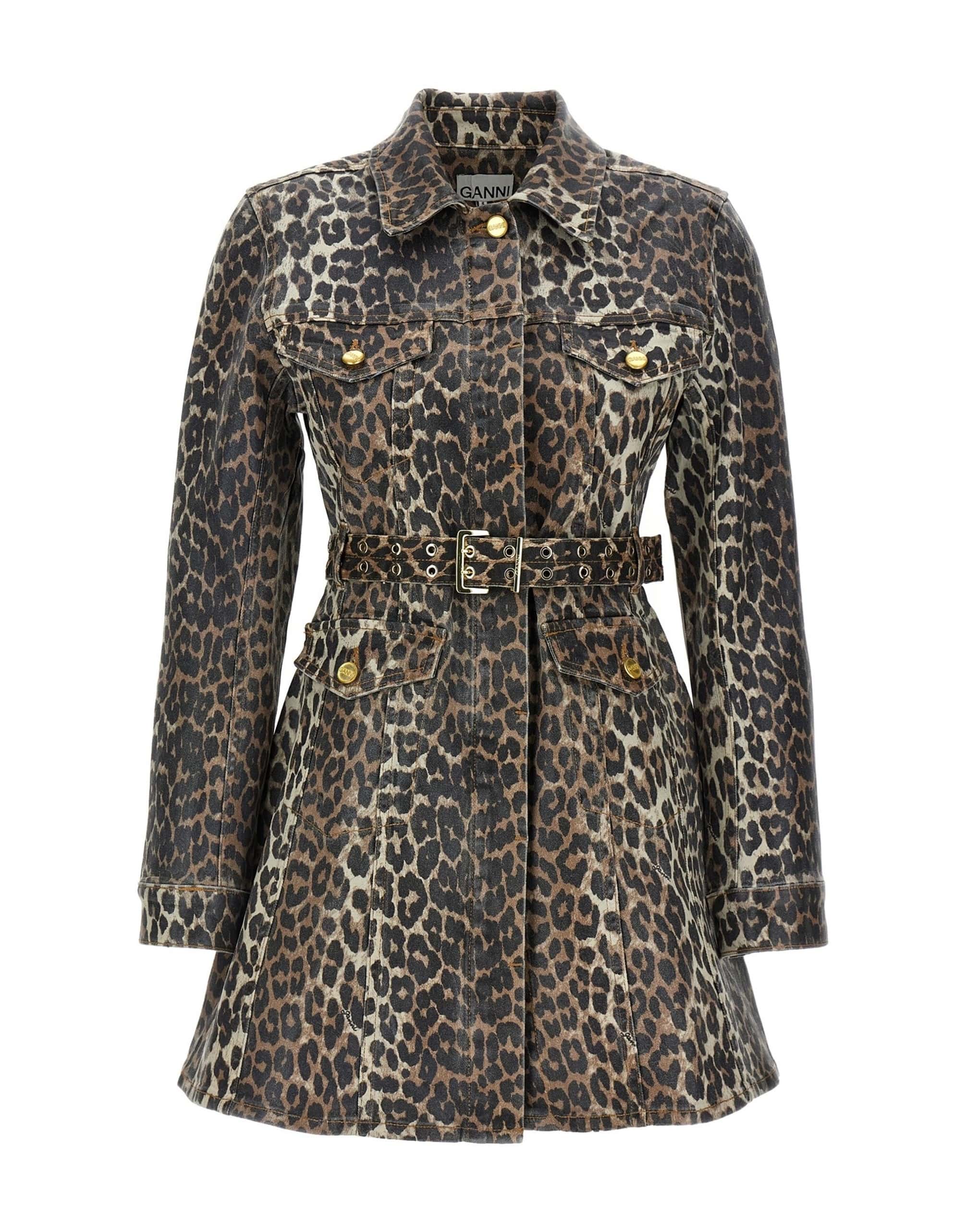 Ganni Ganni Leopard Print Denim Mini Dress