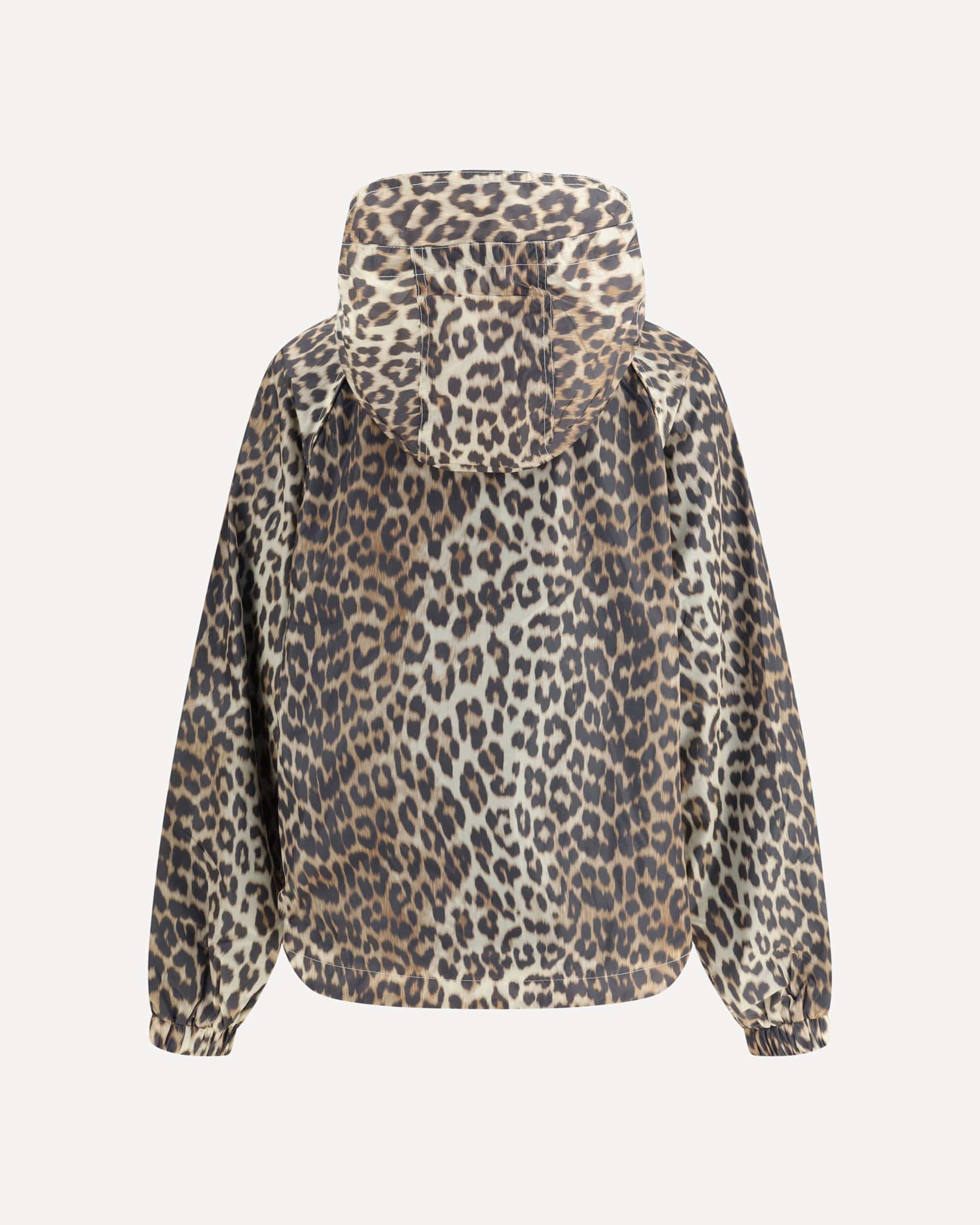 Ganni Leopard Raincoat Jacket With Hood