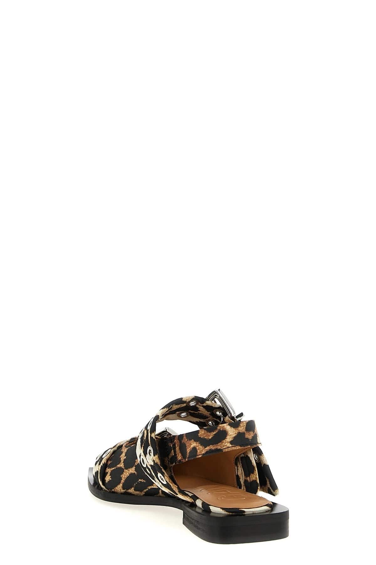 Ganni Ganni Leopard Satin Buckle Slingback