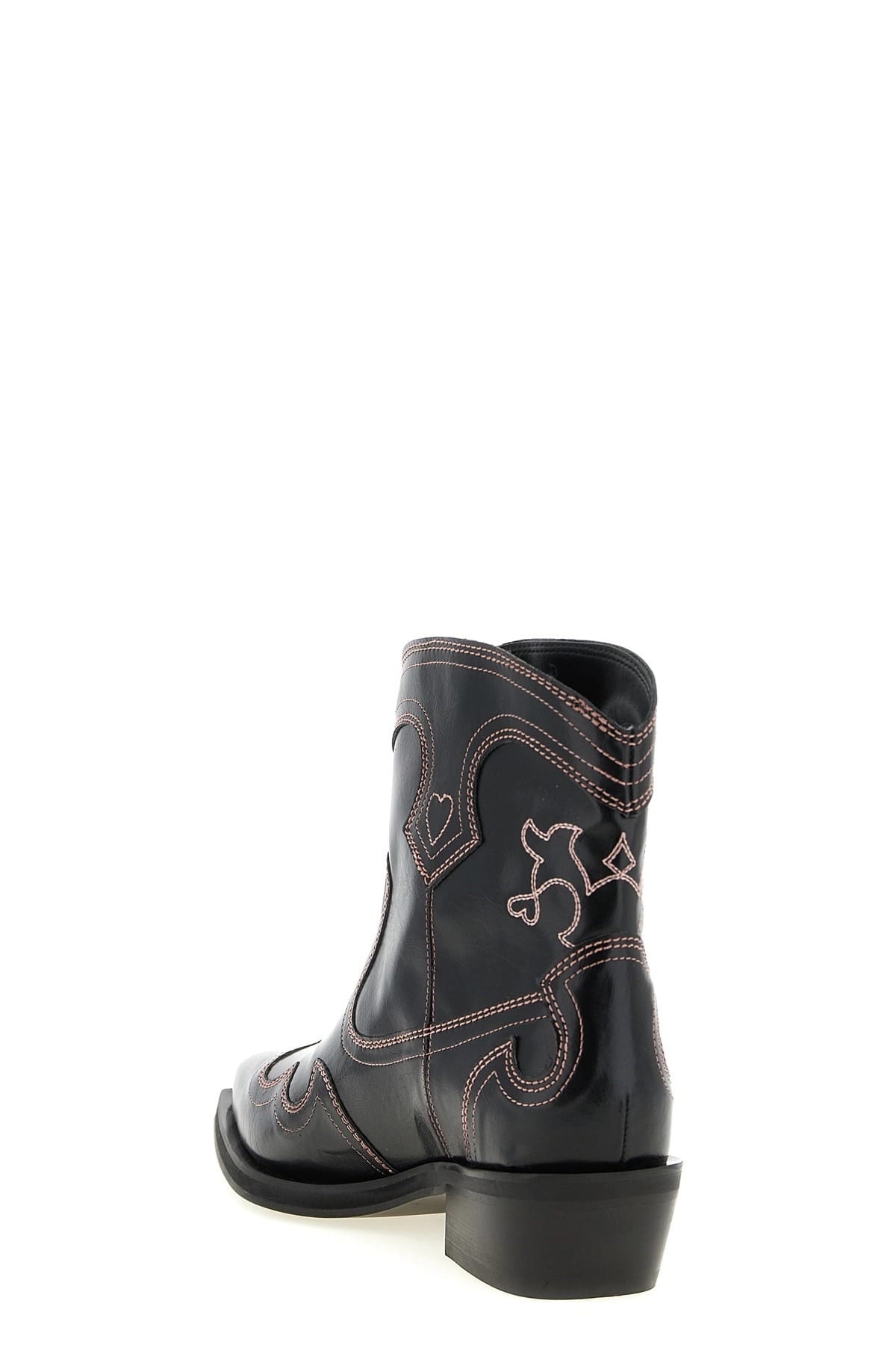 Ganni Ganni Low Shaft Embroidered Western Ankle Boots