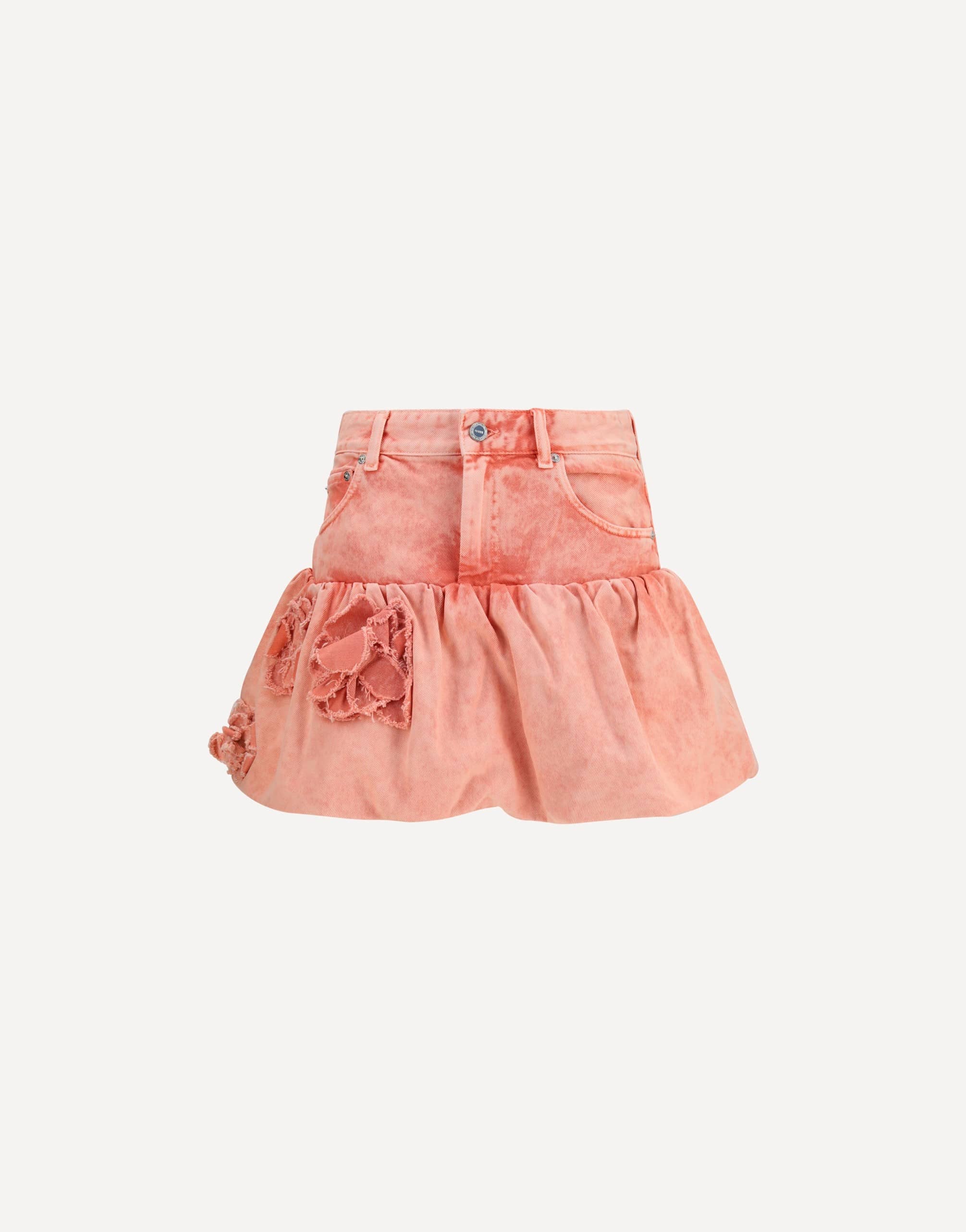 Ganni Mini Bubble Denim Skirt Appliqué Roses