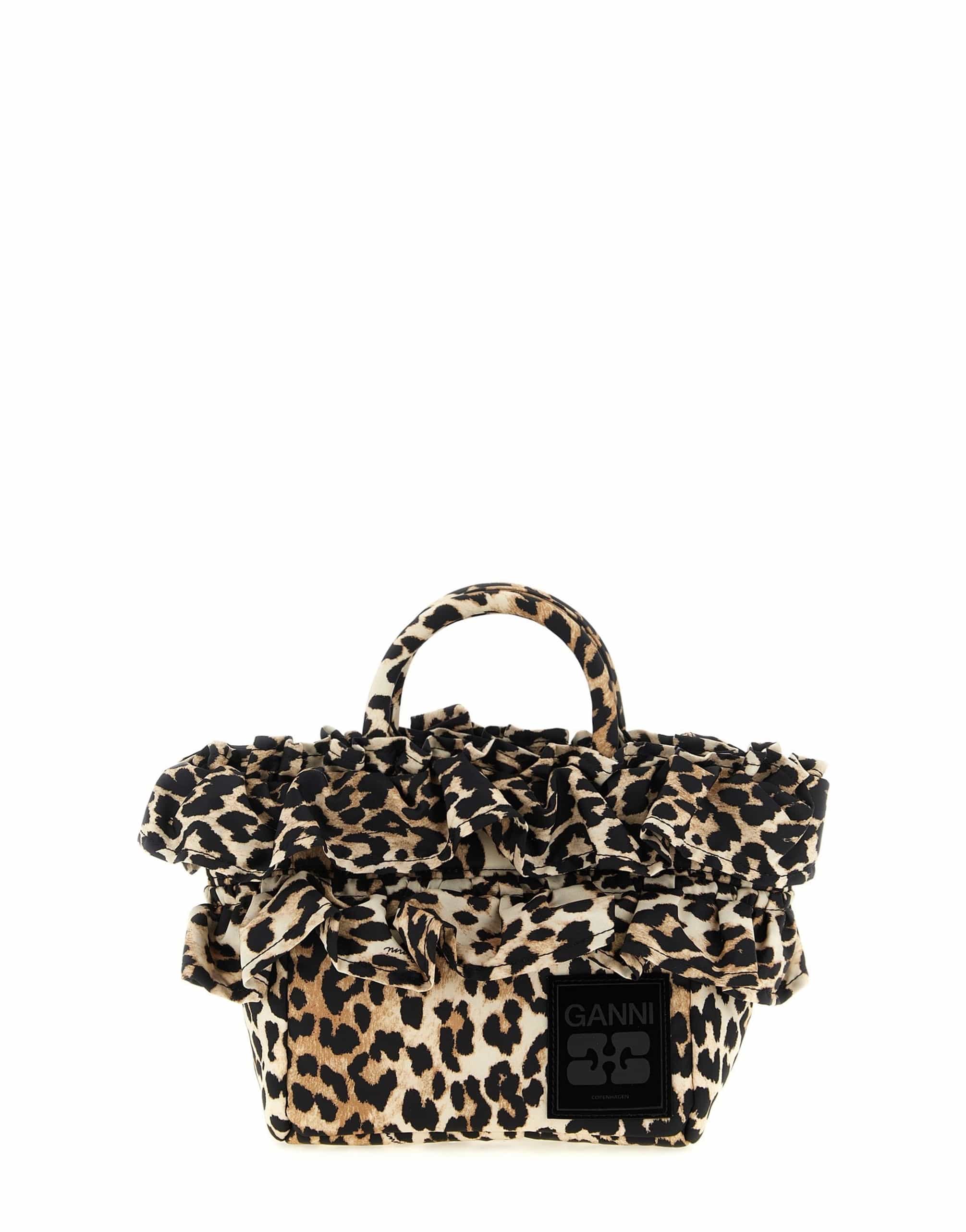 Ganni Ganni Mini Shopper Ruffle Print Handbag