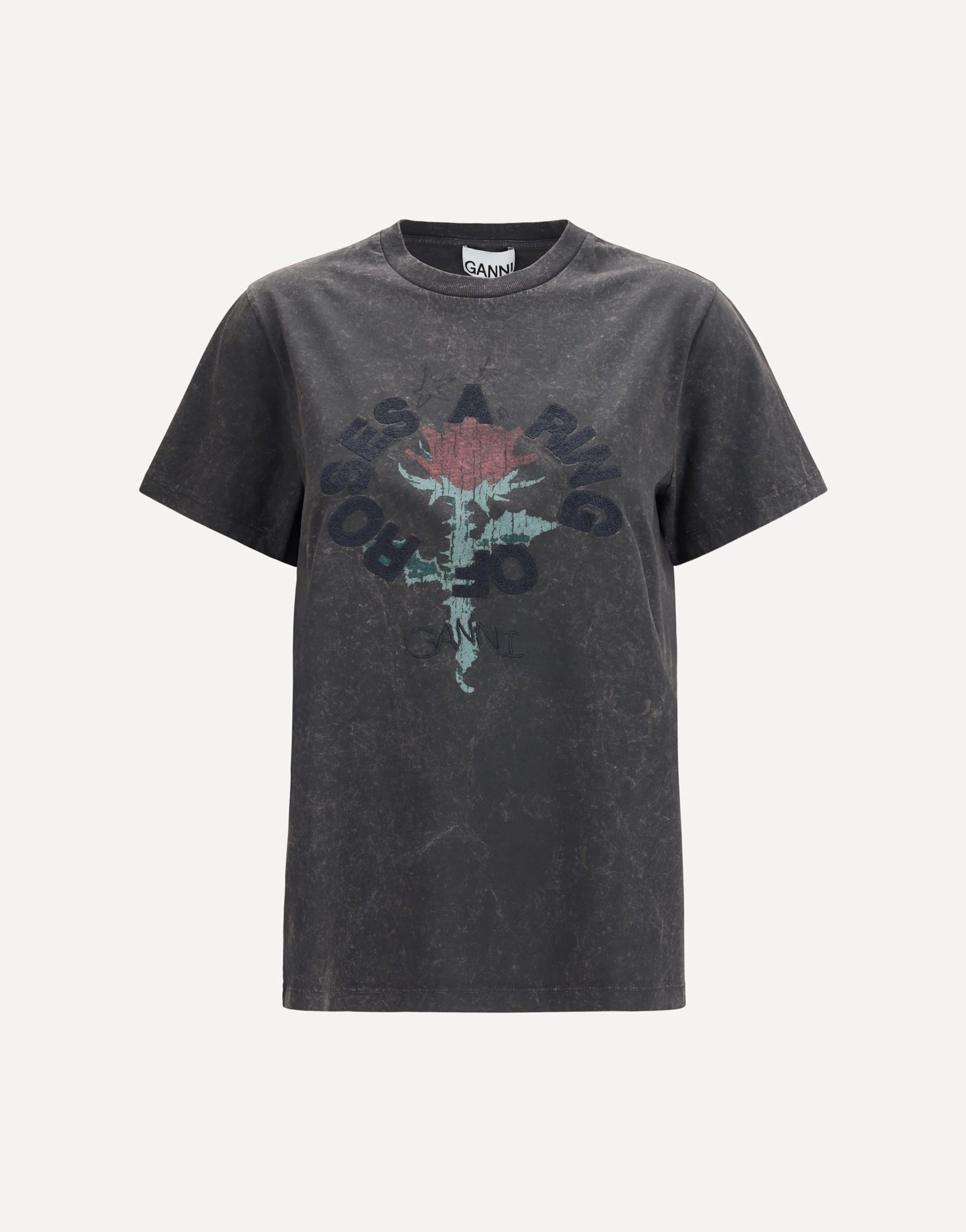 Ganni Oversized T-Shirt With Rose Print