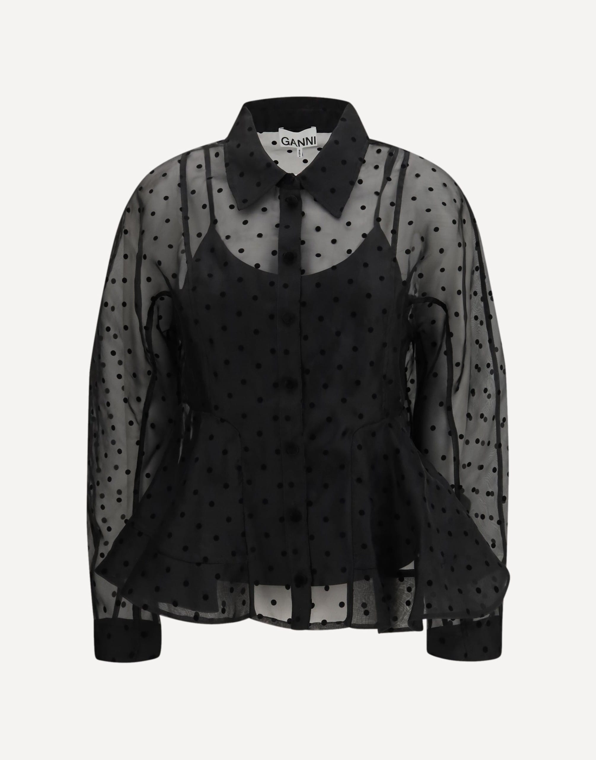 Ganni Polka Dot Organza Peplum Shirt
