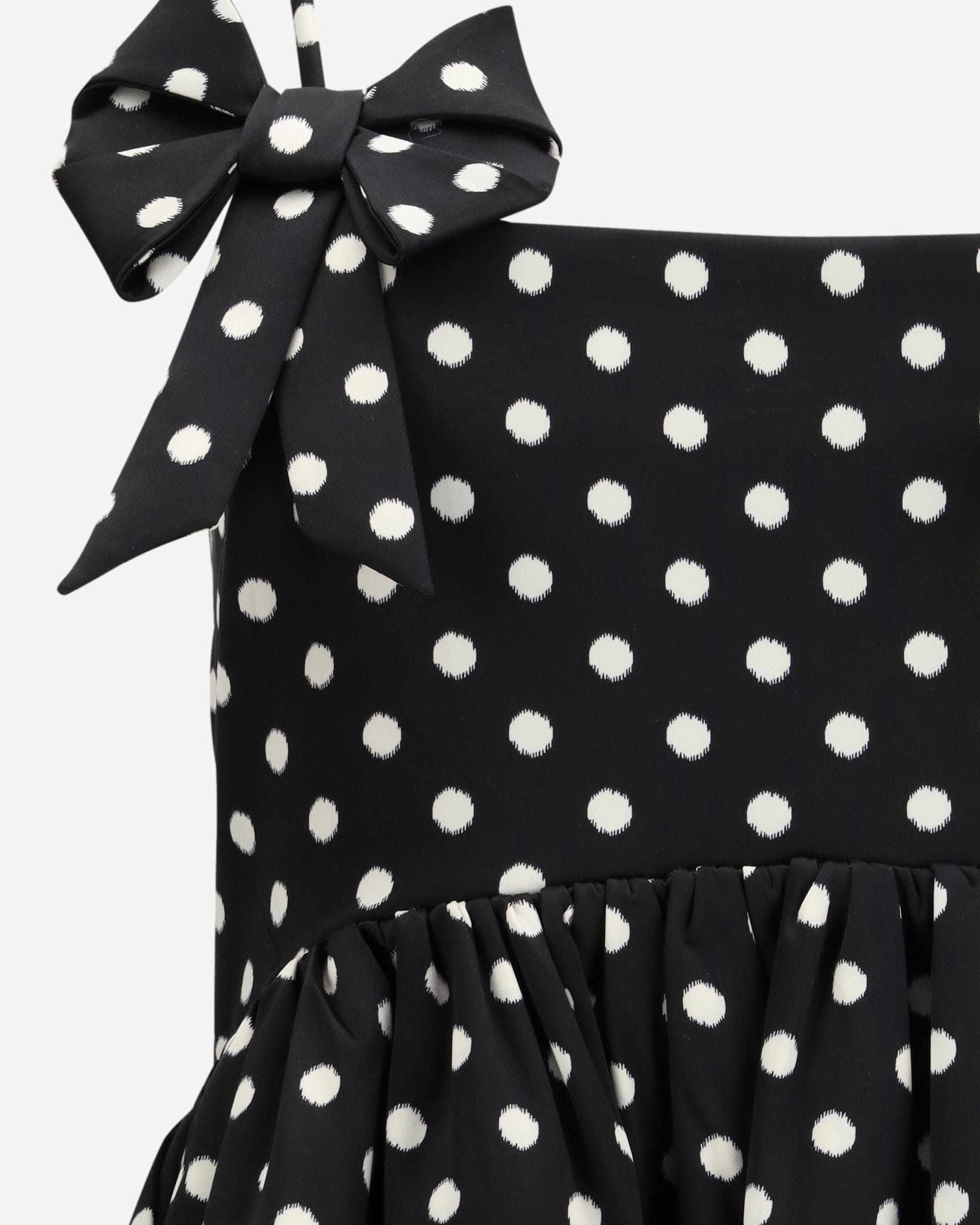 Ganni Polka-Dot Satin Mini Dress With Bow